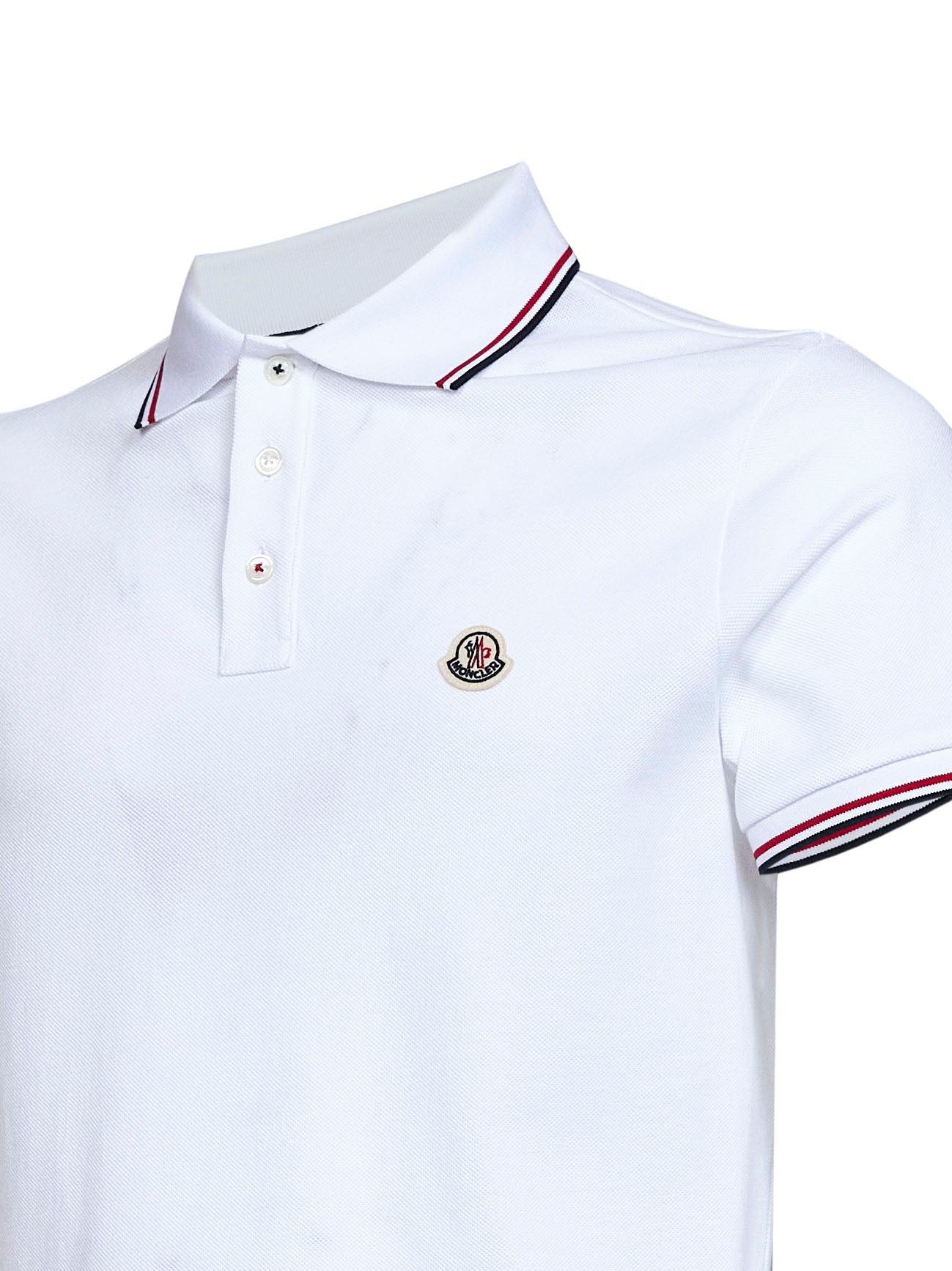 Moncler Men White Cotton Piqué Polo Shirt With Tricolor Trims MONCLER