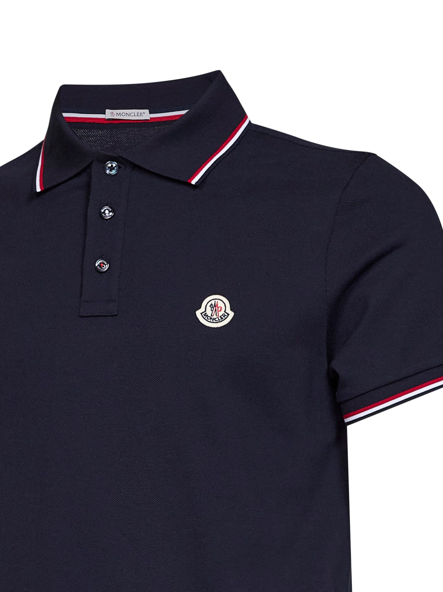 Moncler Men Blue Cotton Piqué Polo Shirt With Tricolor Trims MONCLER