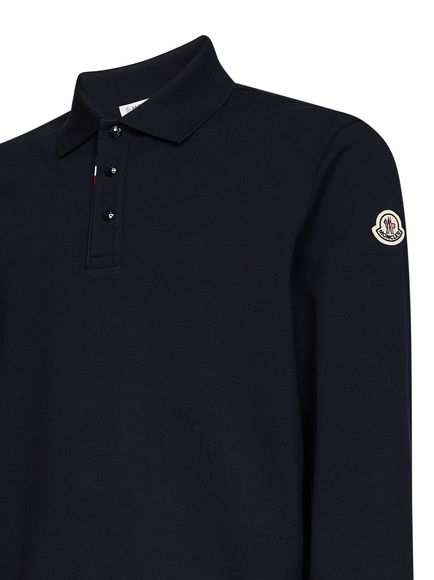 Moncler Men Blue Cotton Piqué Long-Sleeved Polo Shirt With Logo MONCLER