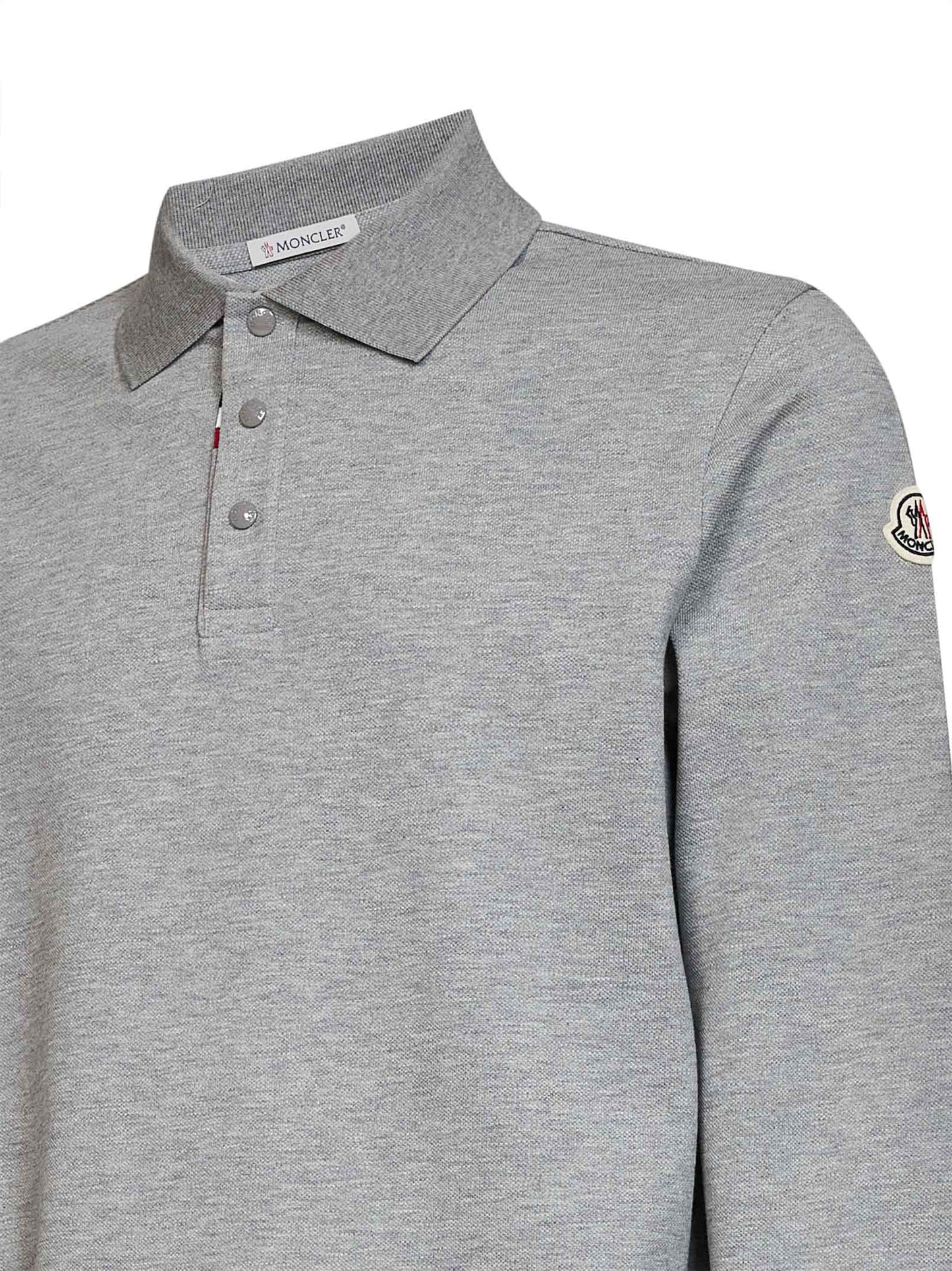 Moncler Men Charcoal Grey Cotton Piqué Long-Sleeved Polo Shirt With Logo MONCLER
