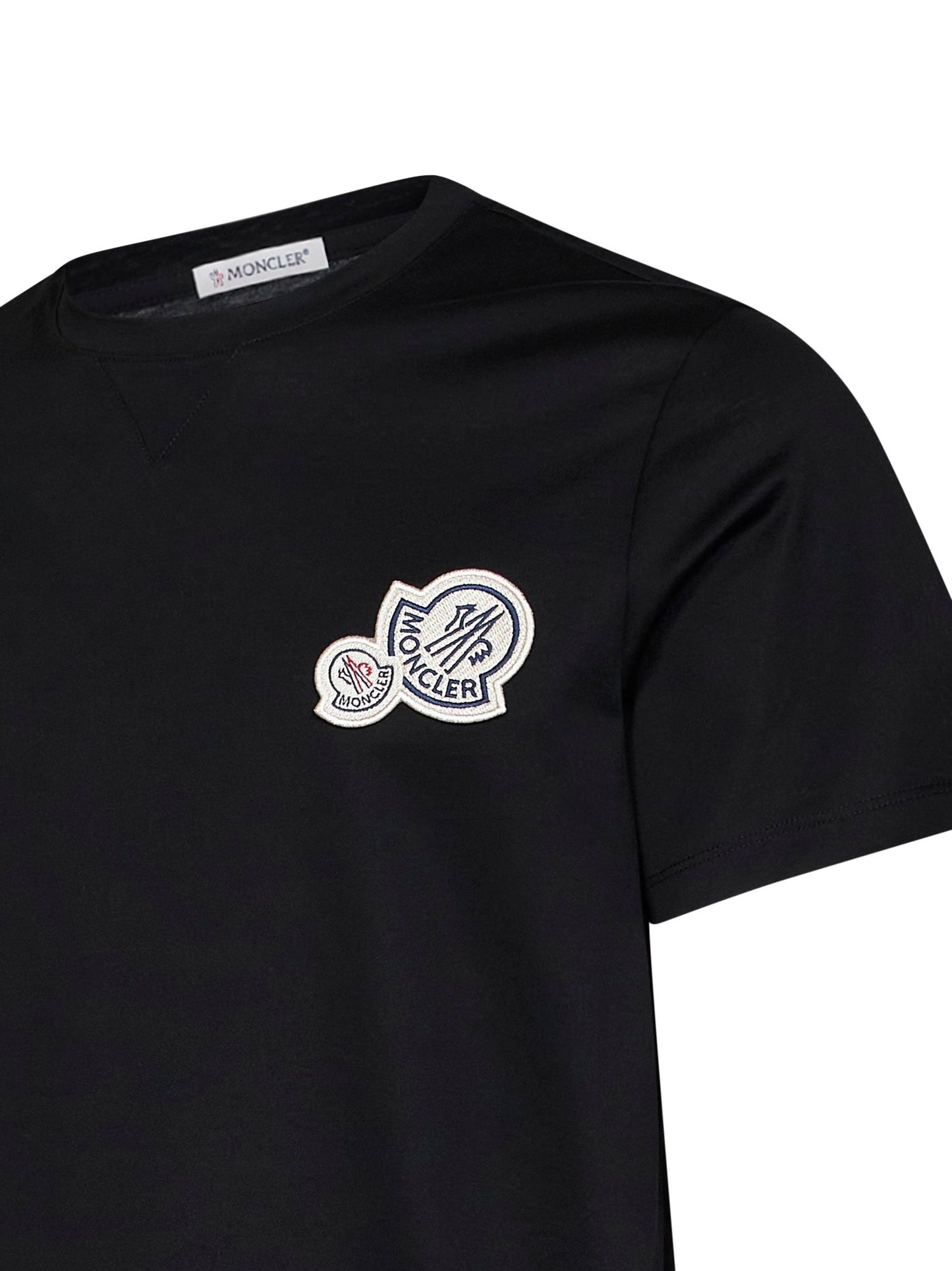 Moncler Men Black Cotton Jersey T-Shirt With Double Logo Patch MONCLER
