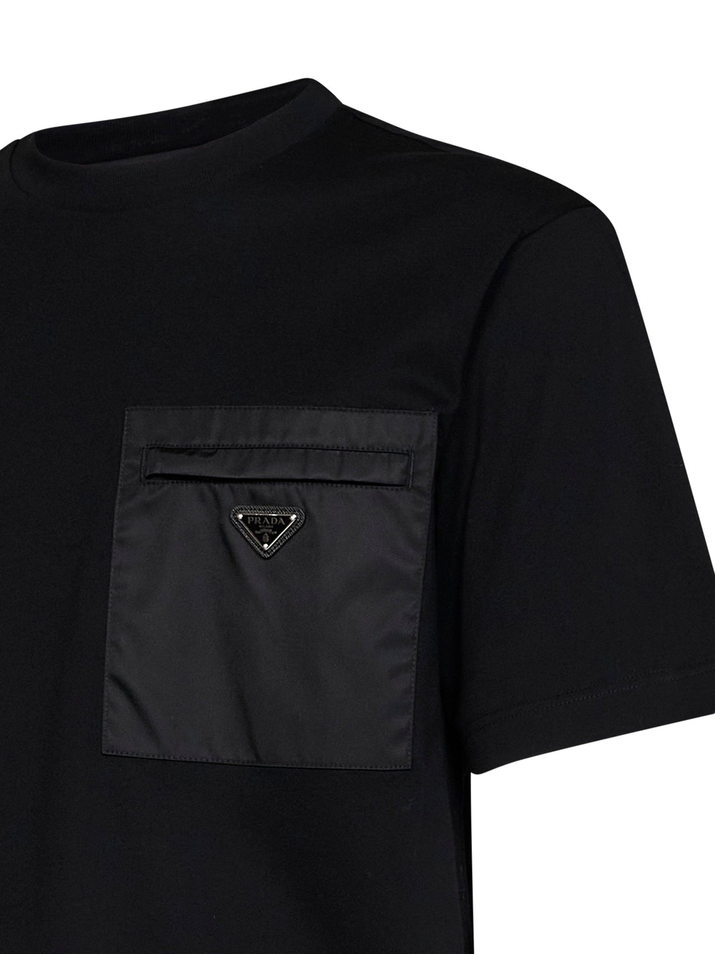 Prada Abbigliamento Men Black Jersey And Re-Nylon Crewneck T-Shirt PRADA