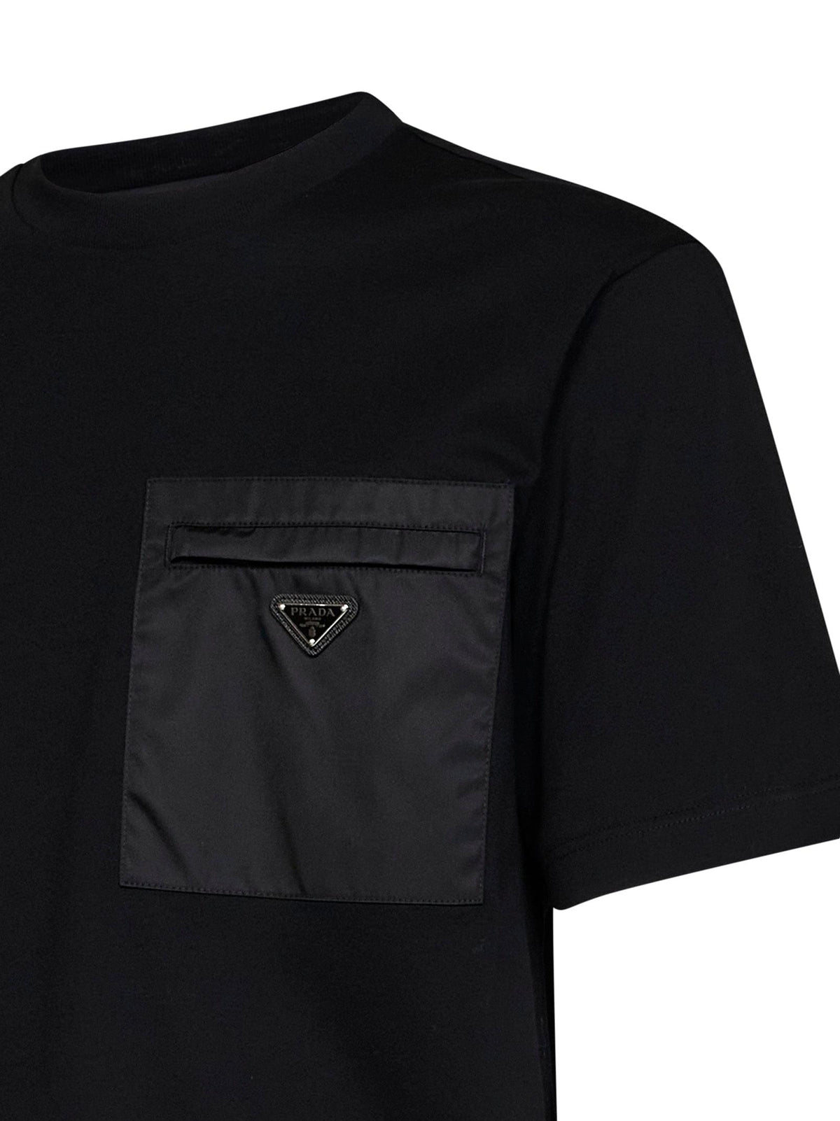 Prada Abbigliamento Men Black Jersey And Re-Nylon Crewneck T-Shirt PRADA