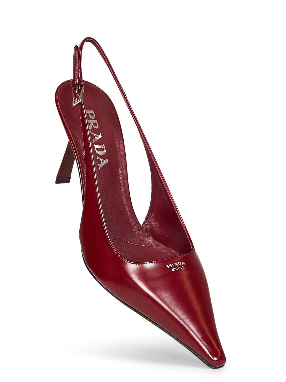 Prada Calzature Women Burgundy Brushed Leather Slingback Pumps PRADA