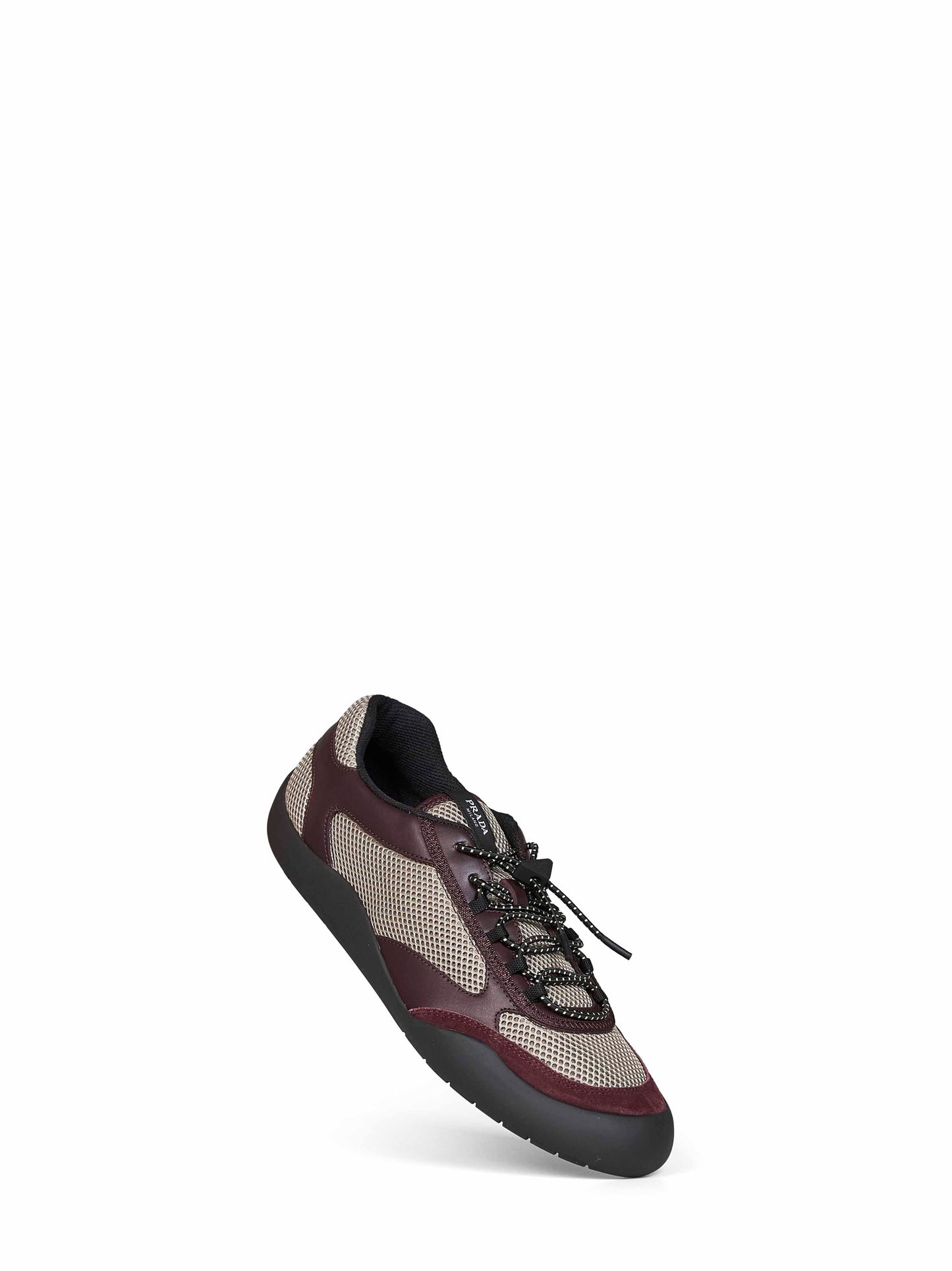 Prada Calzature Men Clay And Burgundy Leather And Mesh Fabric Speedrock Sneakers PRADA