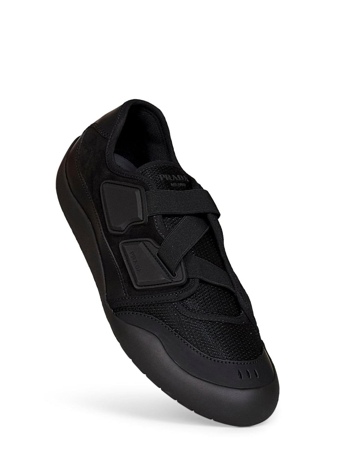 Prada Calzature Men Black Leather And Mesh Fabric Speedrock Sneakers PRADA