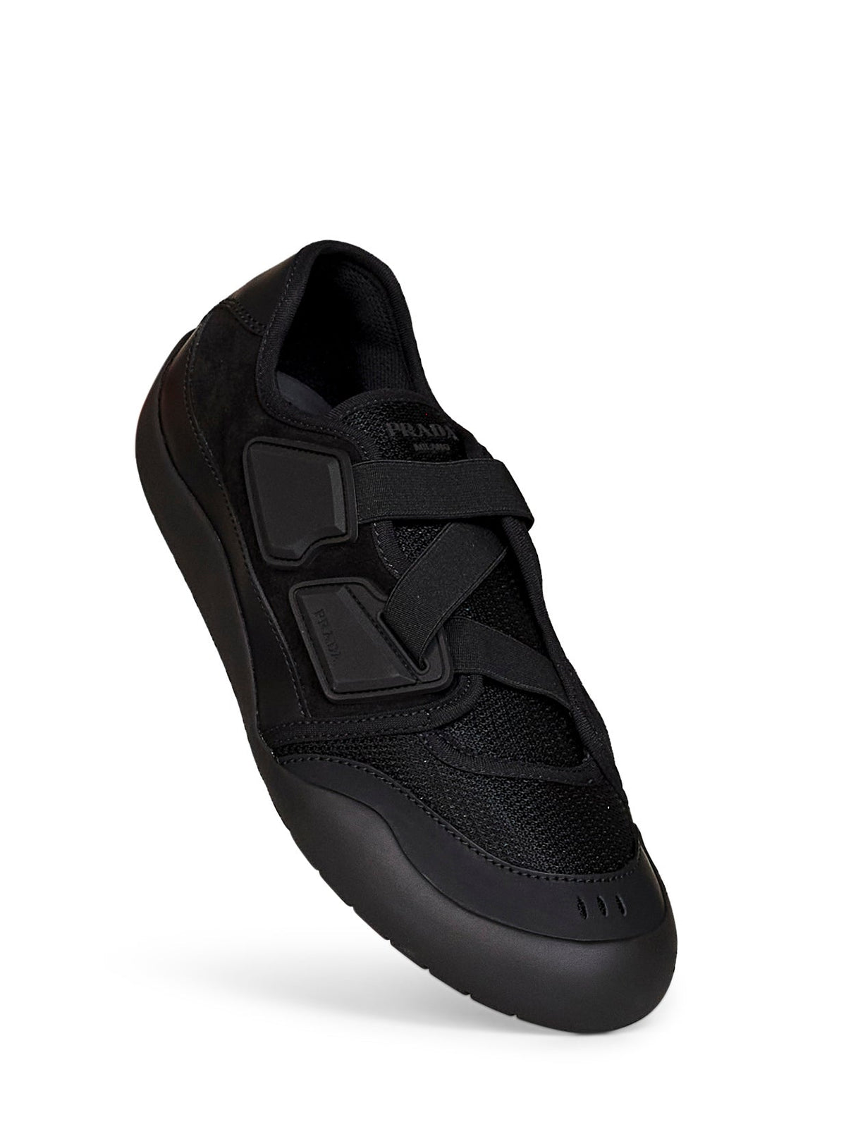 Prada Calzature Men Black Leather And Mesh Fabric Speedrock Sneakers PRADA