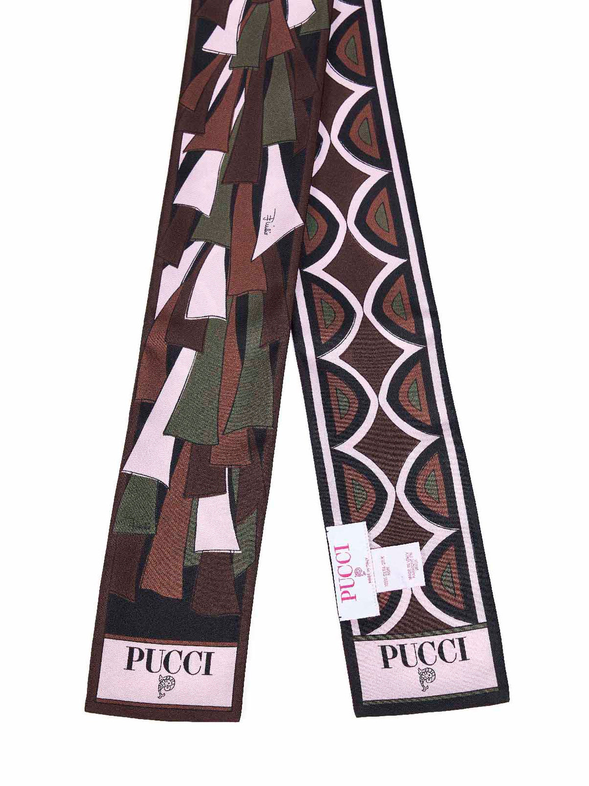 Pucci Women Khaki And Pink Baiadera Mix-Prints Silk Twill Bandeau Scarf PUCCI