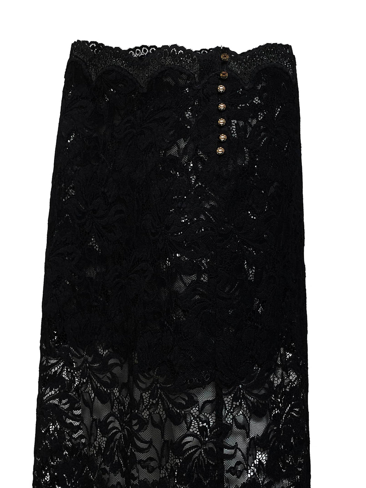 Rabanne Women Black Stretch Floral Lace Midi Skirt PACO RABANNE