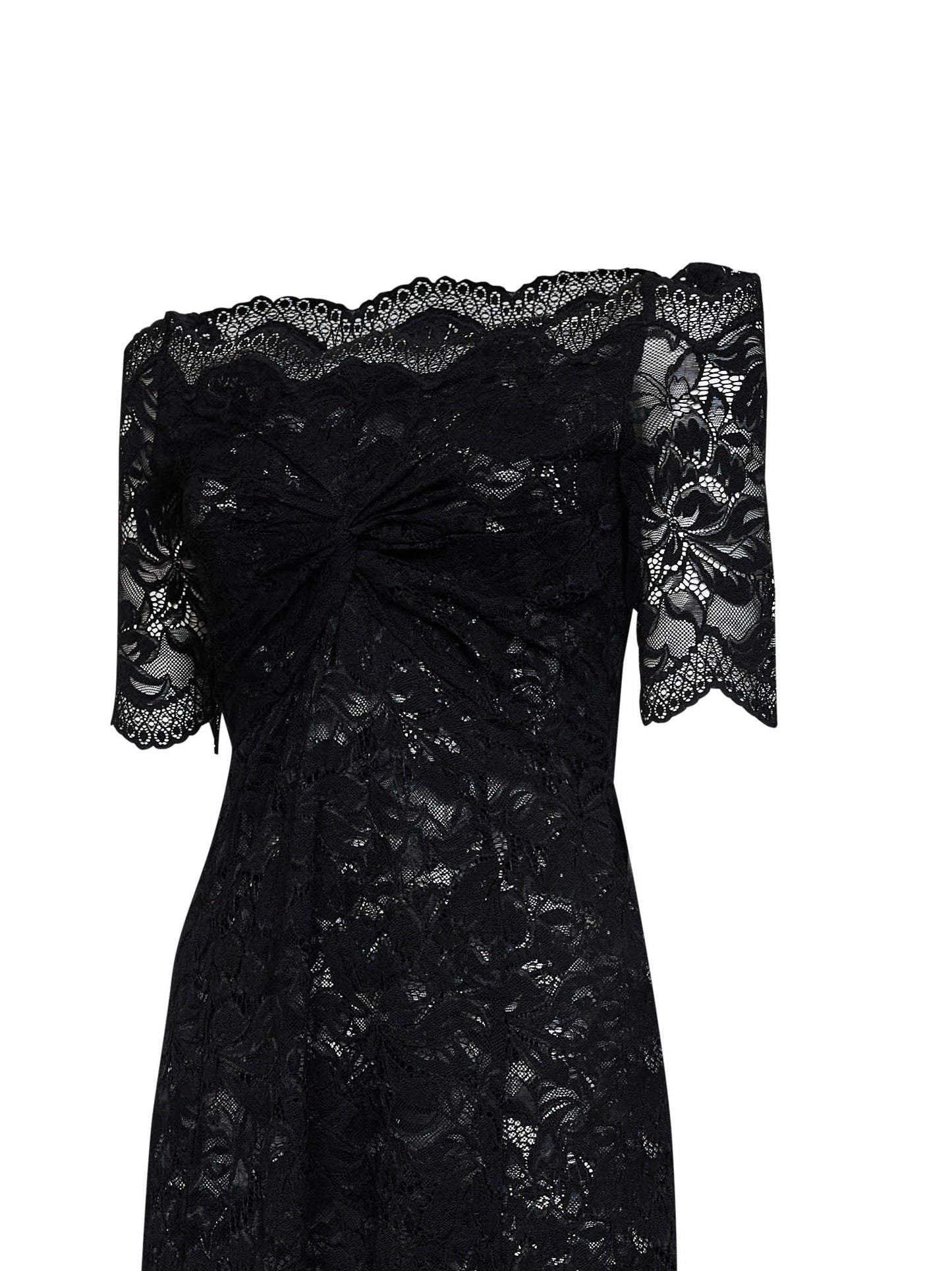 Rabanne Women Black Layered Stretch Lace Off-The-Shoulder Maxi Dress PACO RABANNE
