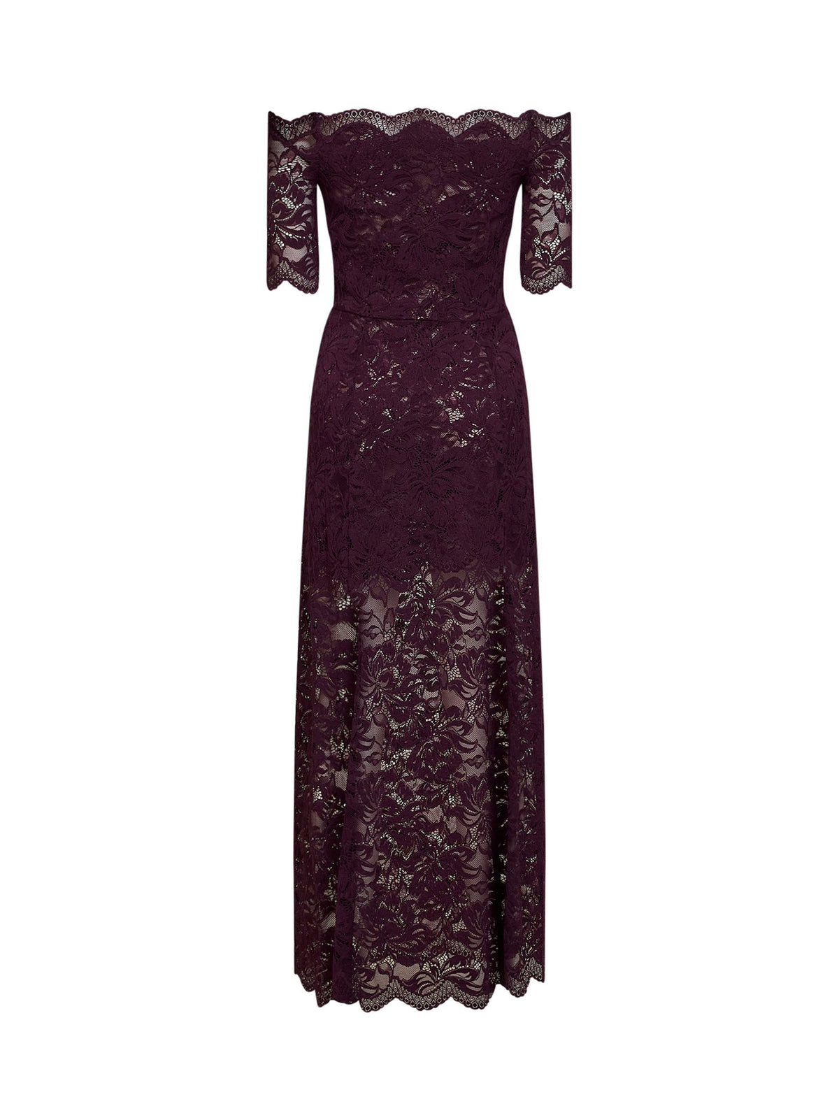 Paco Rabanne Women Rabanne Women Magenta Purple Stretch Floral Lace Layered Long Dress PACO RABANNE