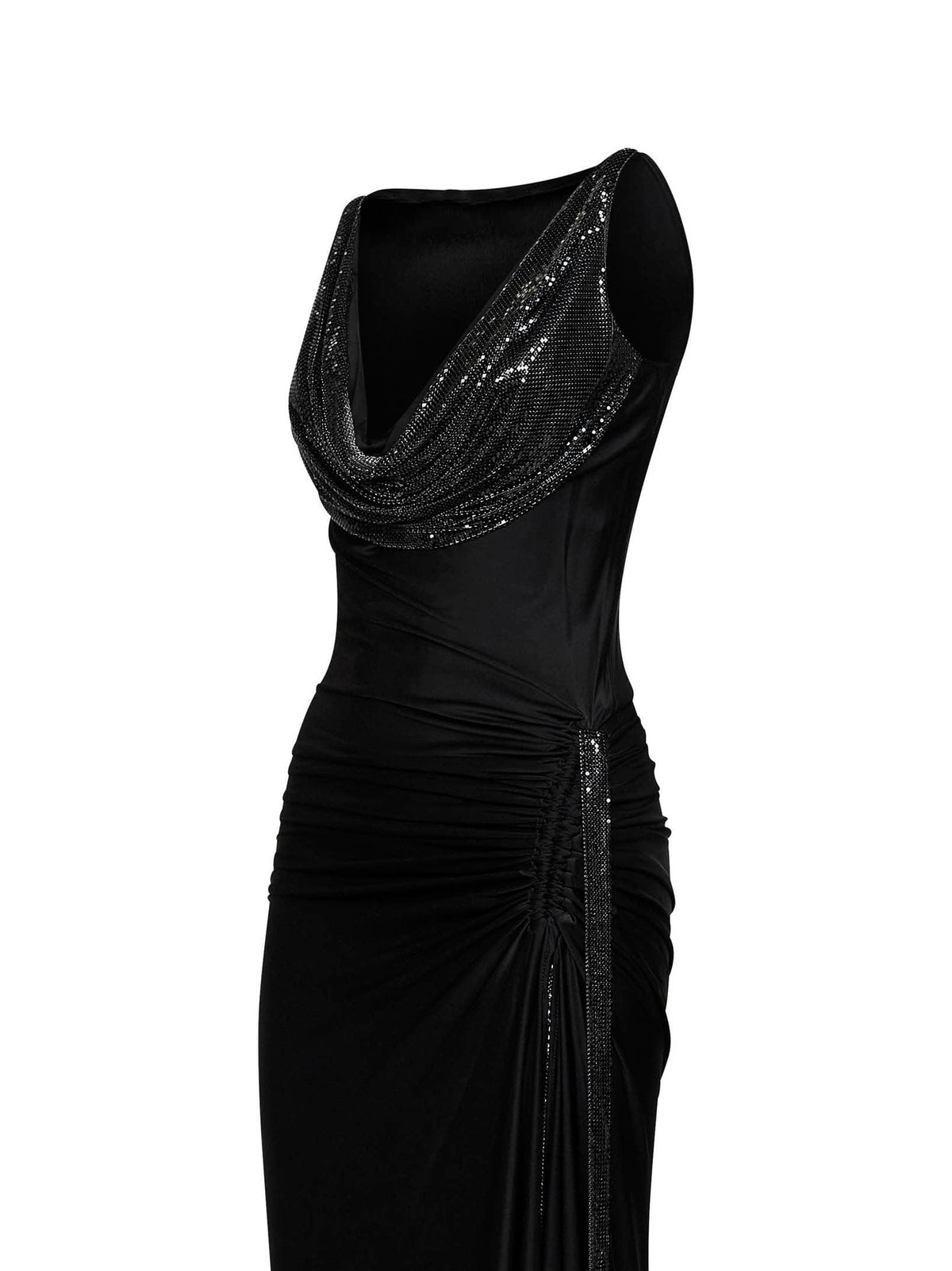 Rabanne Women Black Viscose Jersey And Mesh Long Dress PACO RABANNE