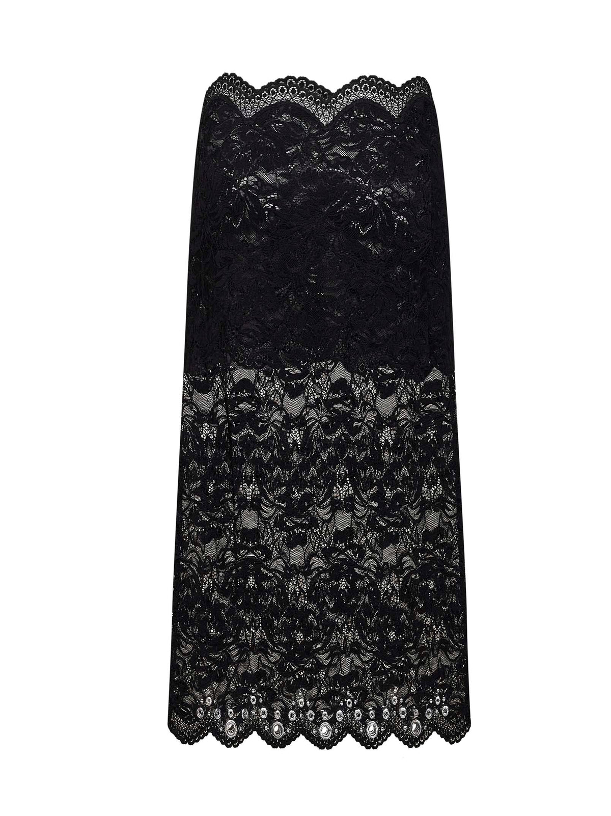Rabanne Women Black Layered Stretch Lace Midi Skirt PACO RABANNE