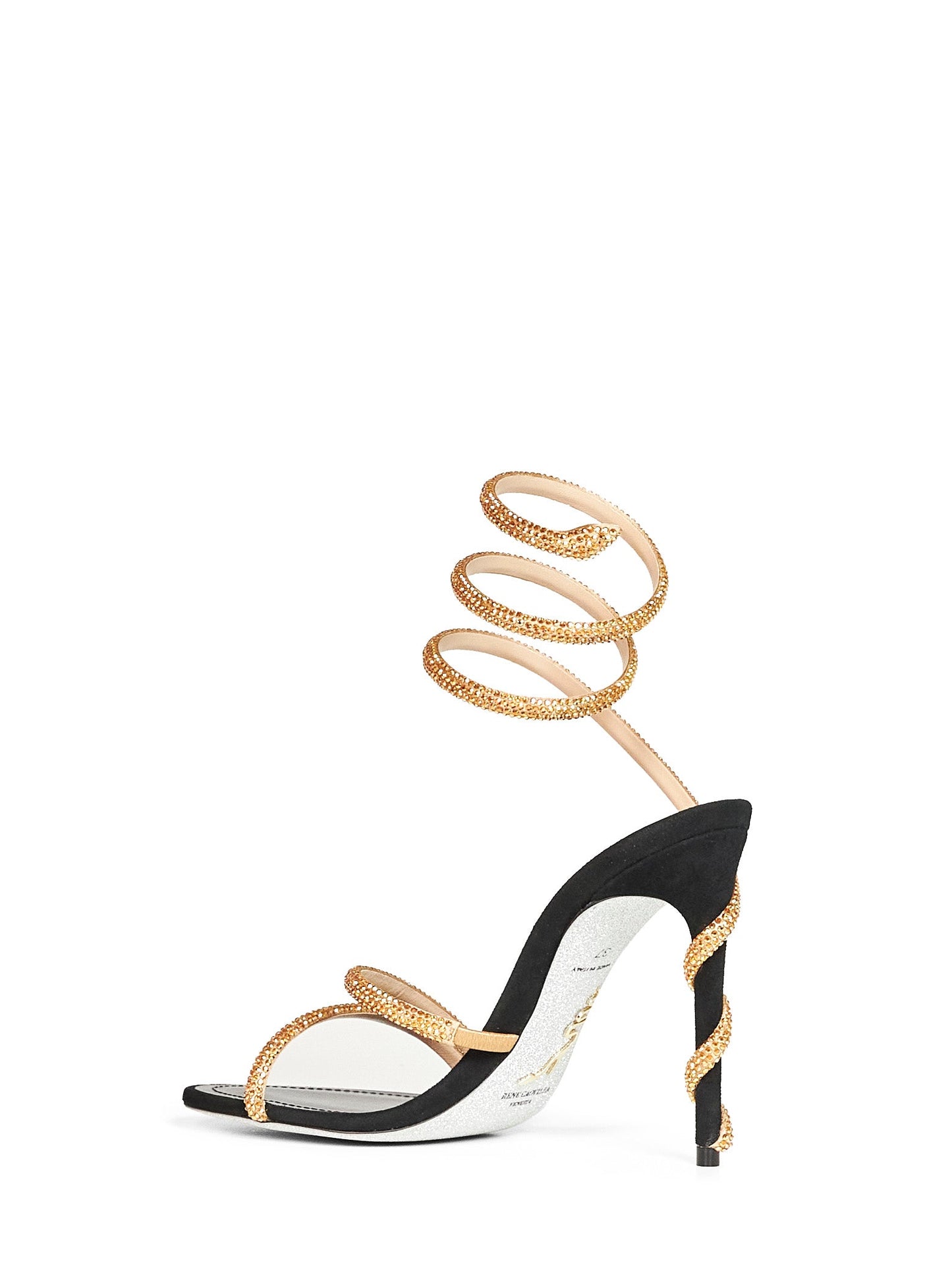 Rene Caovilla Women Black And Gold Margot 105 Crystal Sandals RENE CAOVILLA