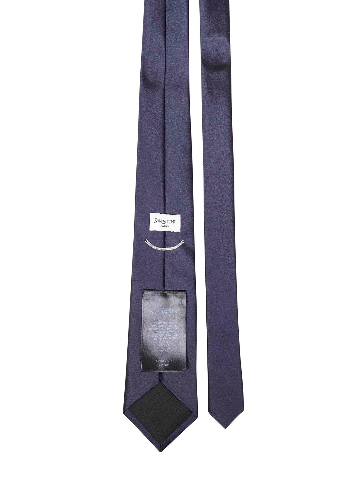 Saint Laurent Men Navy Blue Silk Satin Tie SAINT LAURENT