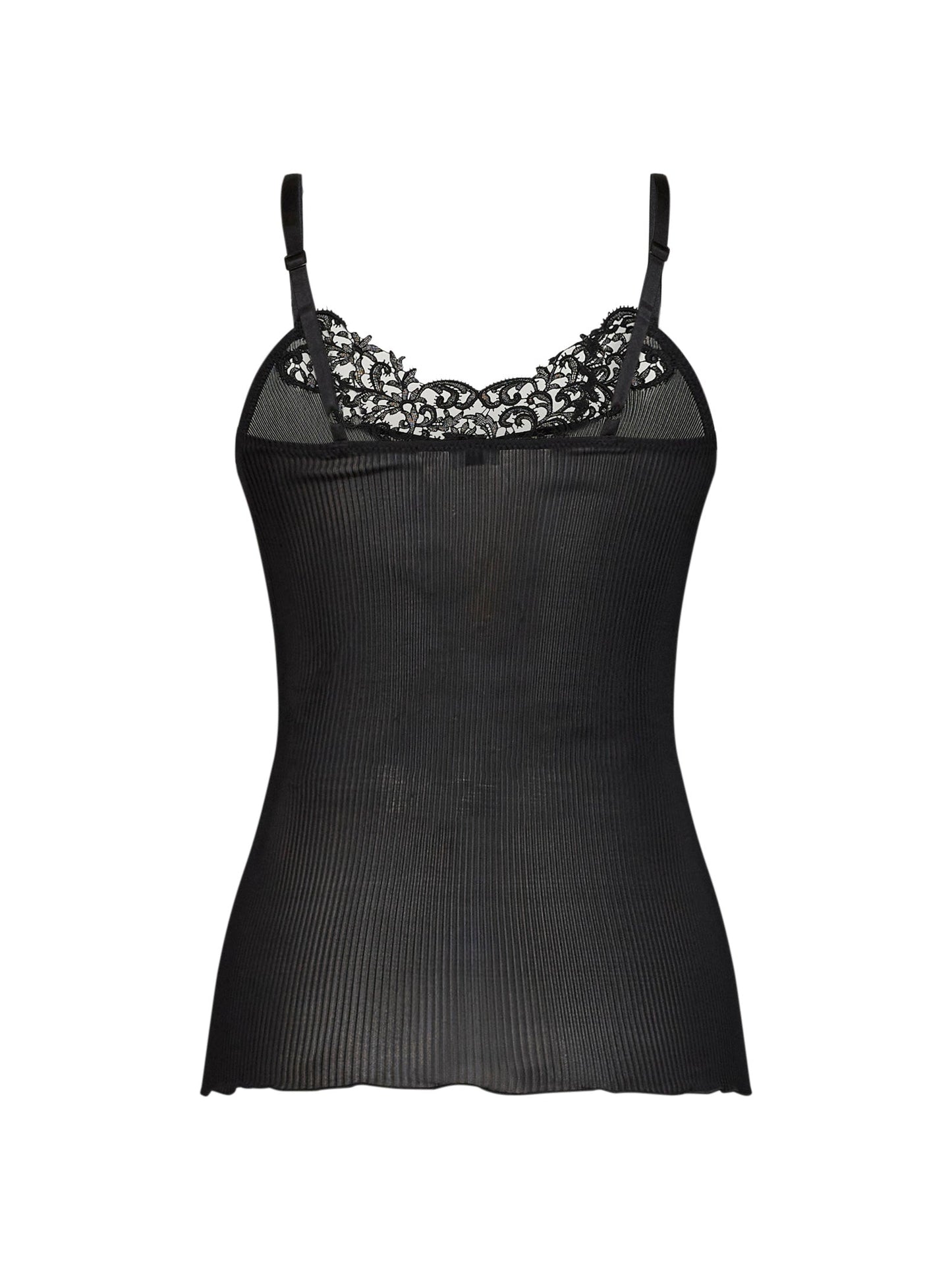 Saint Laurent Women Black Ribbed Silk Knit Guipure Tank Top SAINT LAURENT