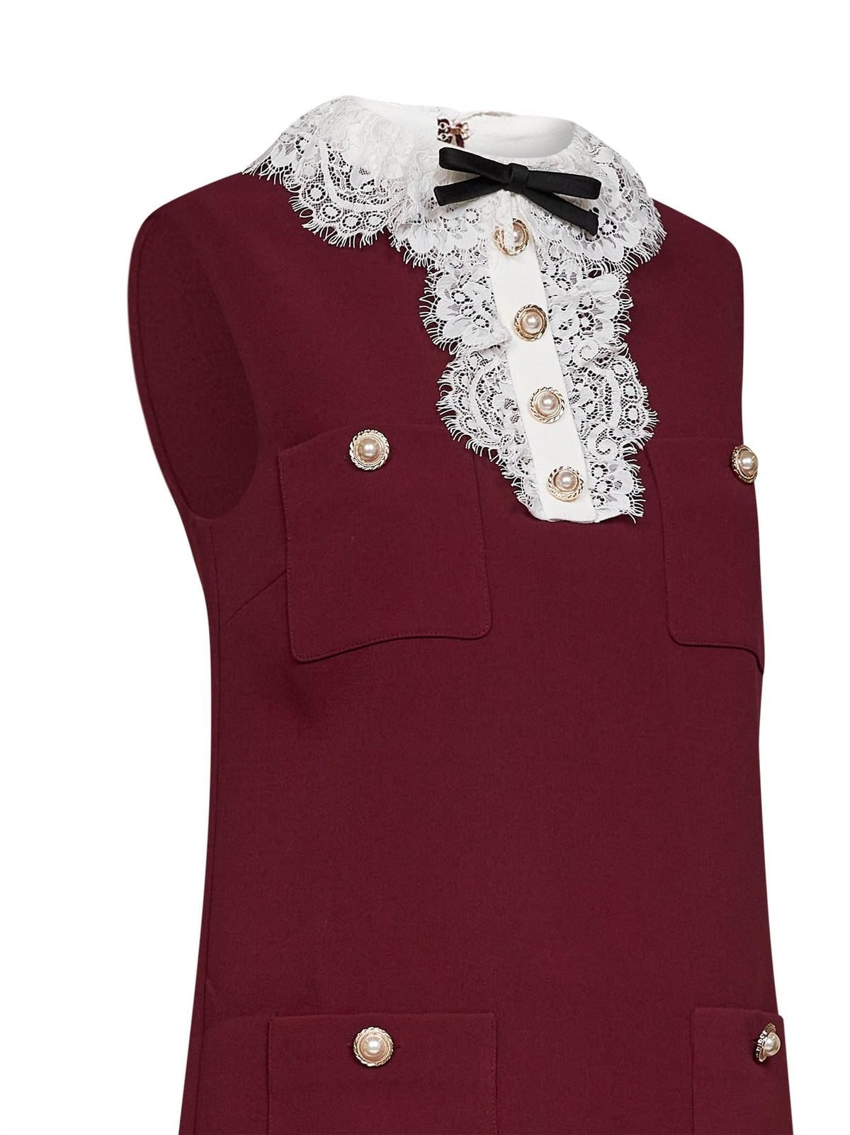Self Portrait Women Burgundy Crepe Mini Dress With Lace Collar SELF-PORTRAIT