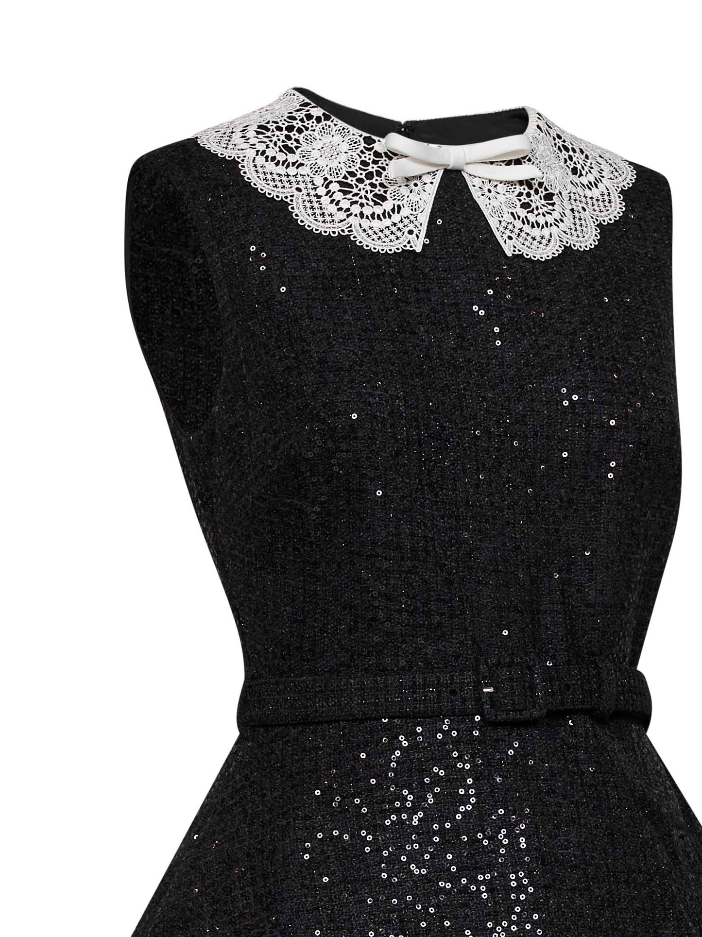 Self Portrait Women Black Sequin Bouclé Belted Peplum Mini Dress SELF-PORTRAIT