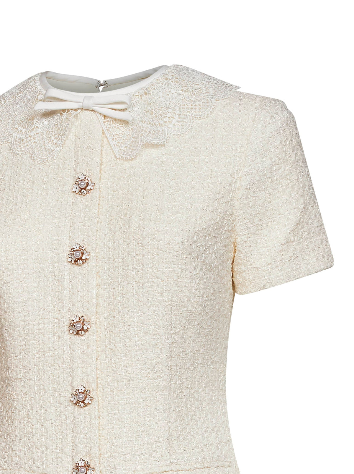 Self Portrait Women Cream Bouclé Tailored Minidress With Lace Inserts SELF-PORTRAIT