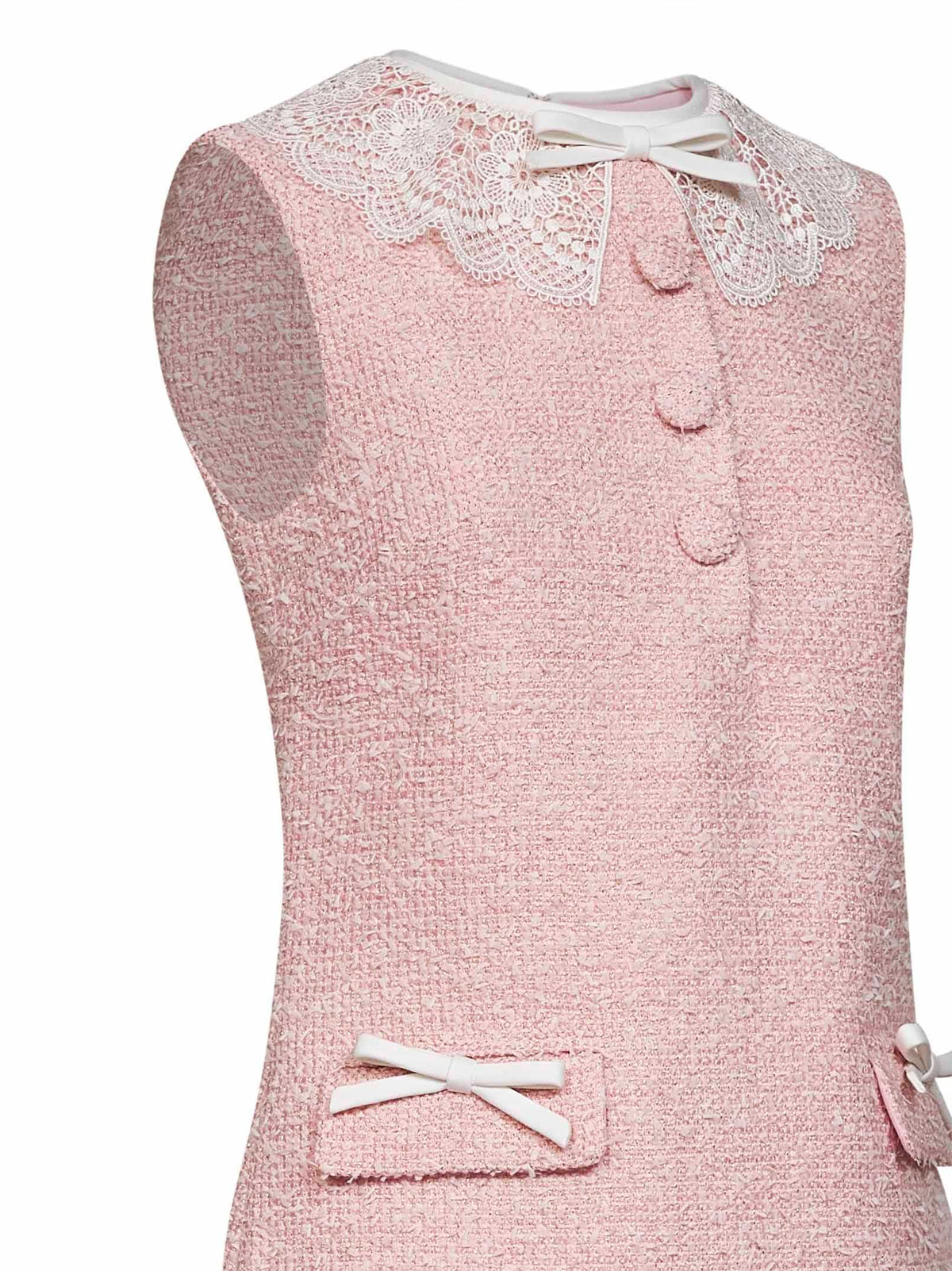 Self Portrait Women Pink Bouclé Mini Dress With Lace Collar SELF-PORTRAIT