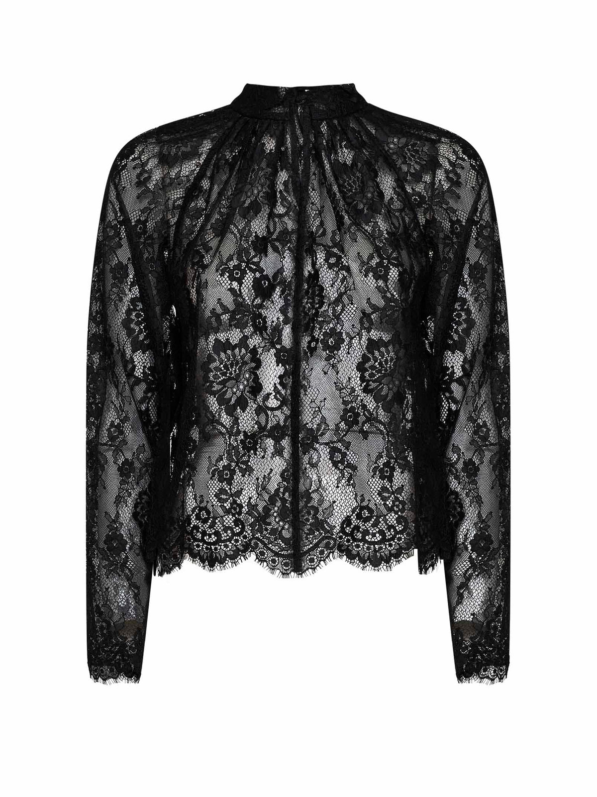 Self Portrait Women Black Lace Long-Sleeved Blouse SELF-PORTRAIT