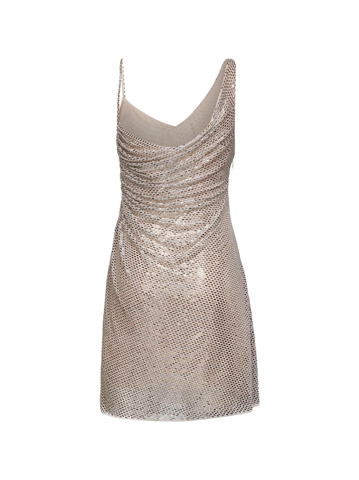 Self-Portrait Women Self Portrait Women Champagne Rhinestone-Embellished Tulle Draped Mini Dress SELF-PORTRAIT