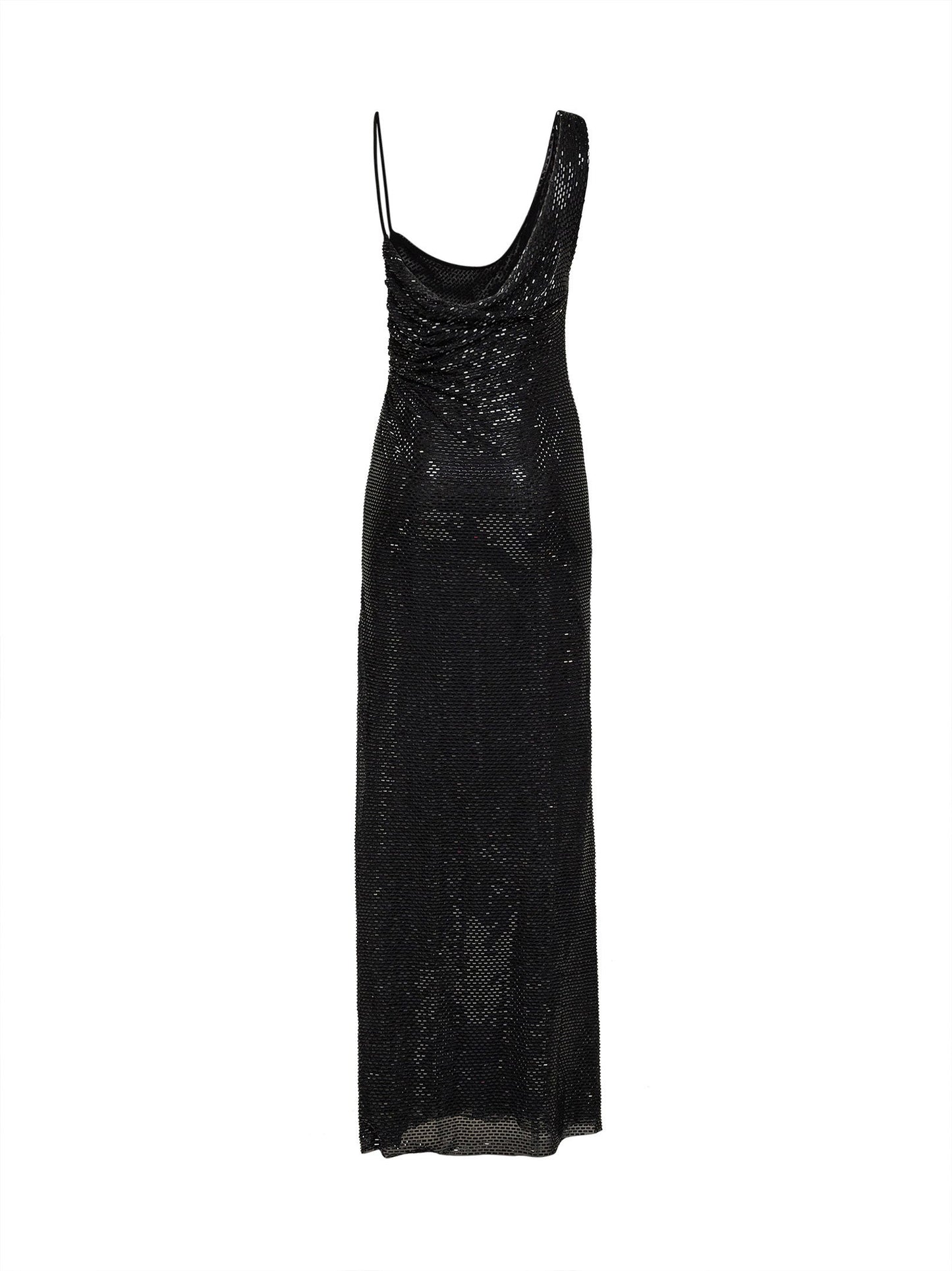 Self Portrait Women Black Rhinestone-Embellished Tulle Draped Maxi Dress SELF-PORTRAIT