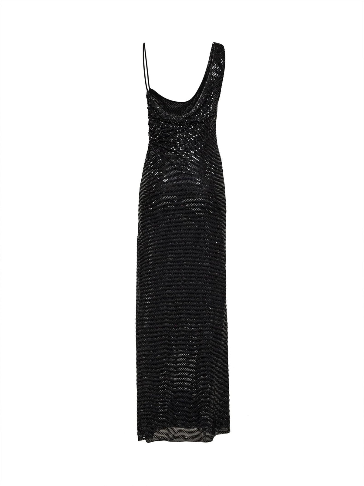 Self Portrait Women Black Rhinestone-Embellished Tulle Draped Maxi Dress SELF-PORTRAIT
