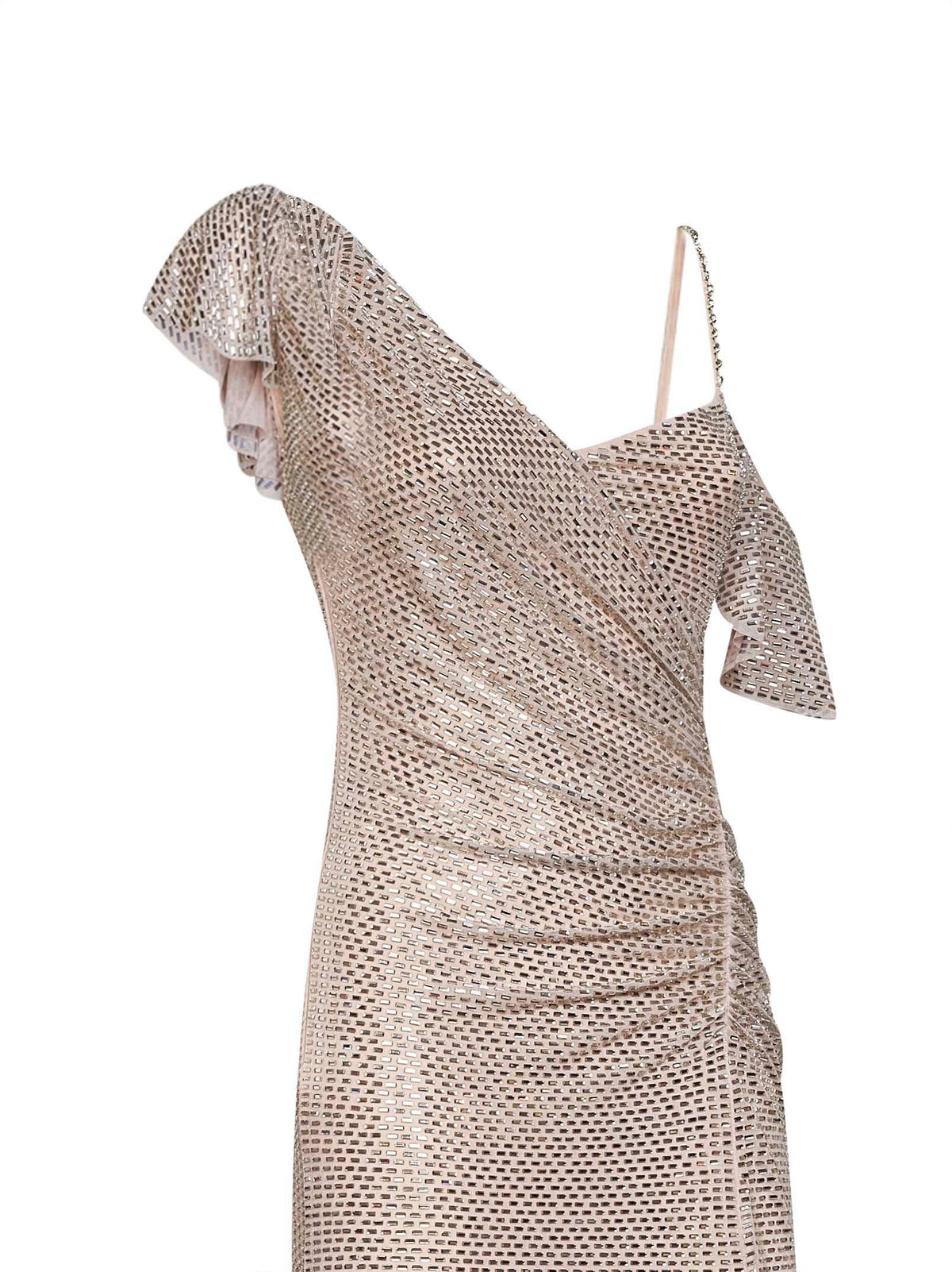 Self Portrait Women Champagne Rhinestone-Embellished Tulle Draped Maxi Dress SELF-PORTRAIT