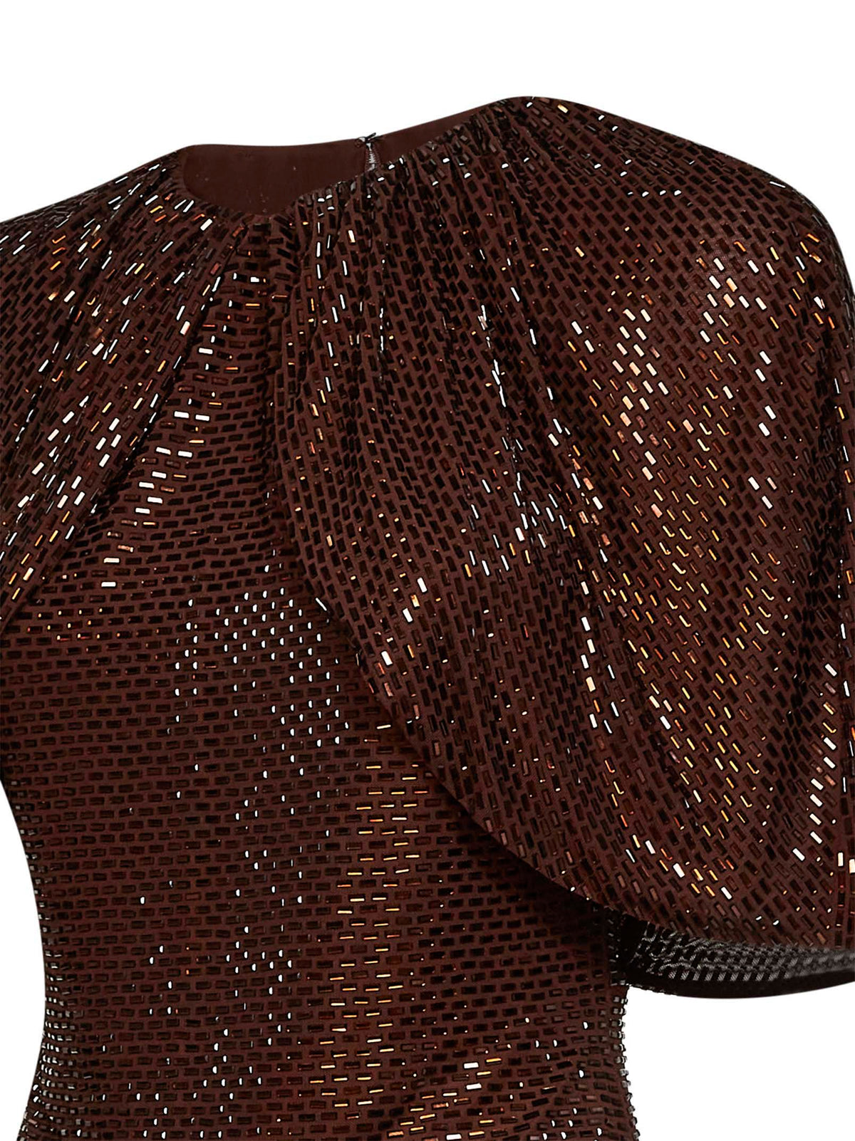 Self Portrait Women Brown Rhinestone-Embellished Tulle Top With Cape Sleeves SELF-PORTRAIT