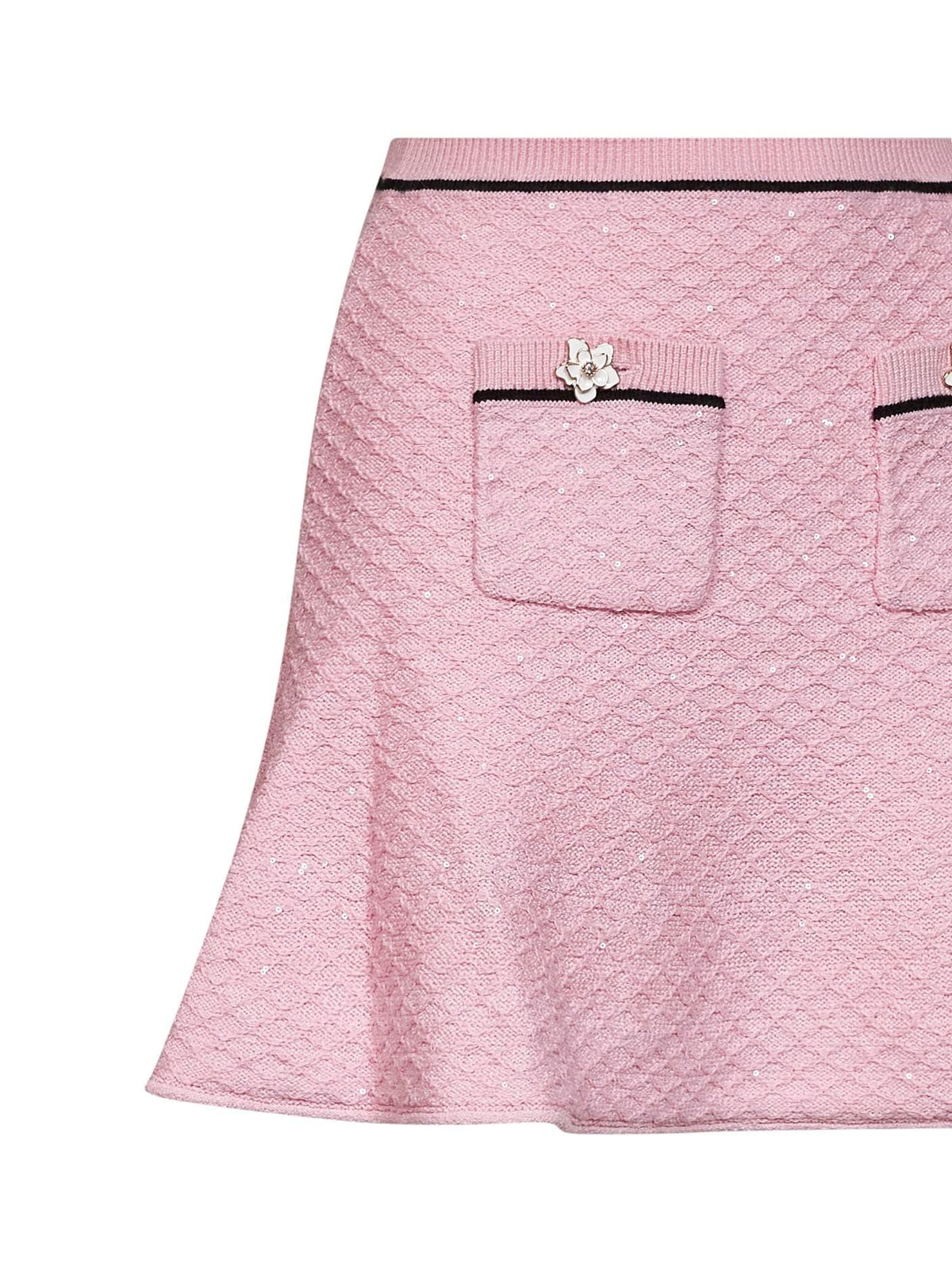 Self Portrait Women Pink Sequin Knit Flared Mini Skirt SELF-PORTRAIT