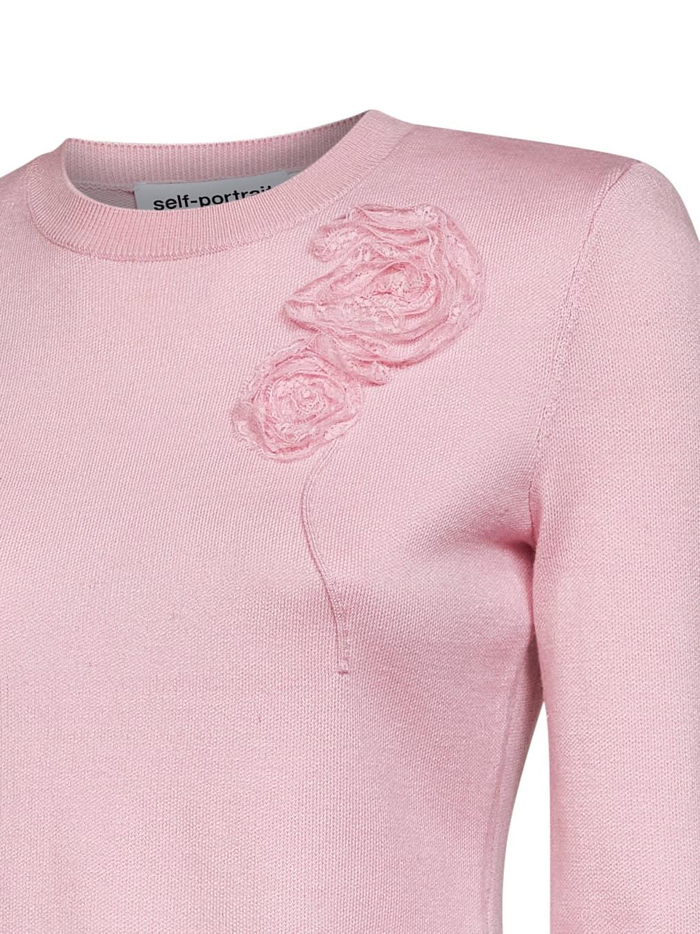 Self Portrait Women Pink Knit Jumper With Flowers Detail SELF-PORTRAIT