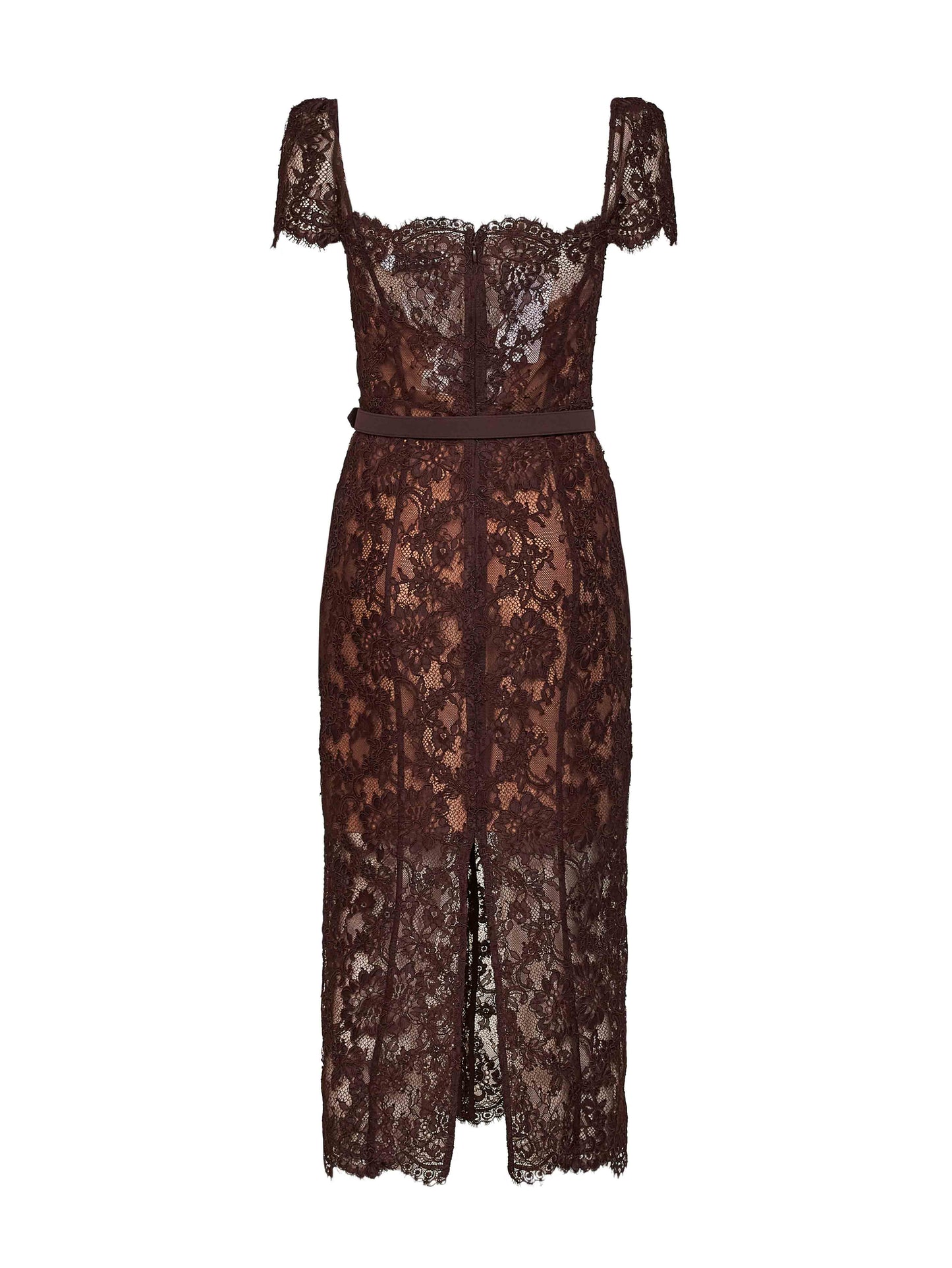 Self Portrait Women Brown Floral Lace Belted Midi Dress SELF-PORTRAIT