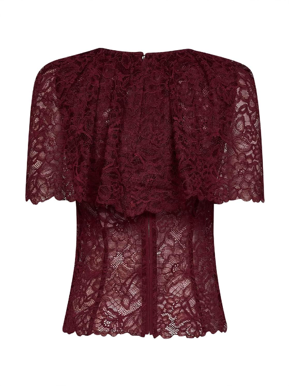 Self Portrait Women Burgundy Lace Cape Top SELF-PORTRAIT