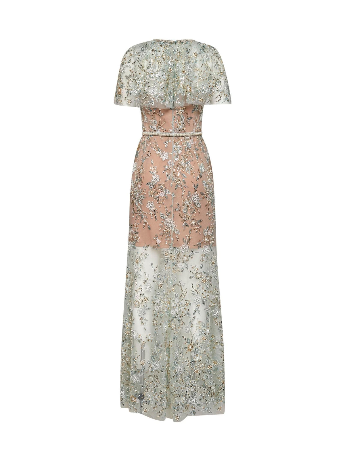Self Portrait Women Mint Embroidered Tulle Cape Maxi Dress SELF-PORTRAIT