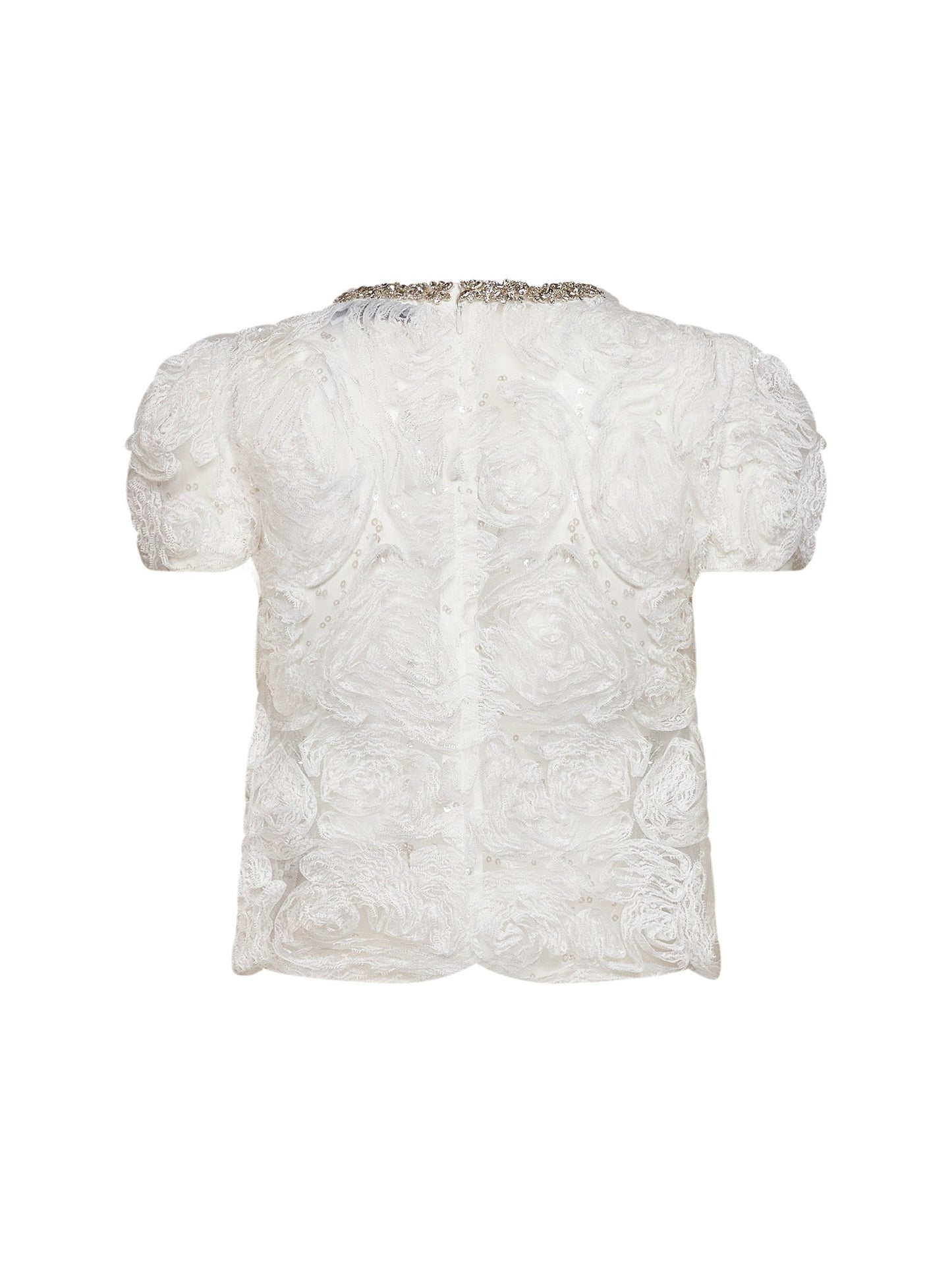 Self Portrait Women White Sequin Tulle And Lace Top SELF-PORTRAIT