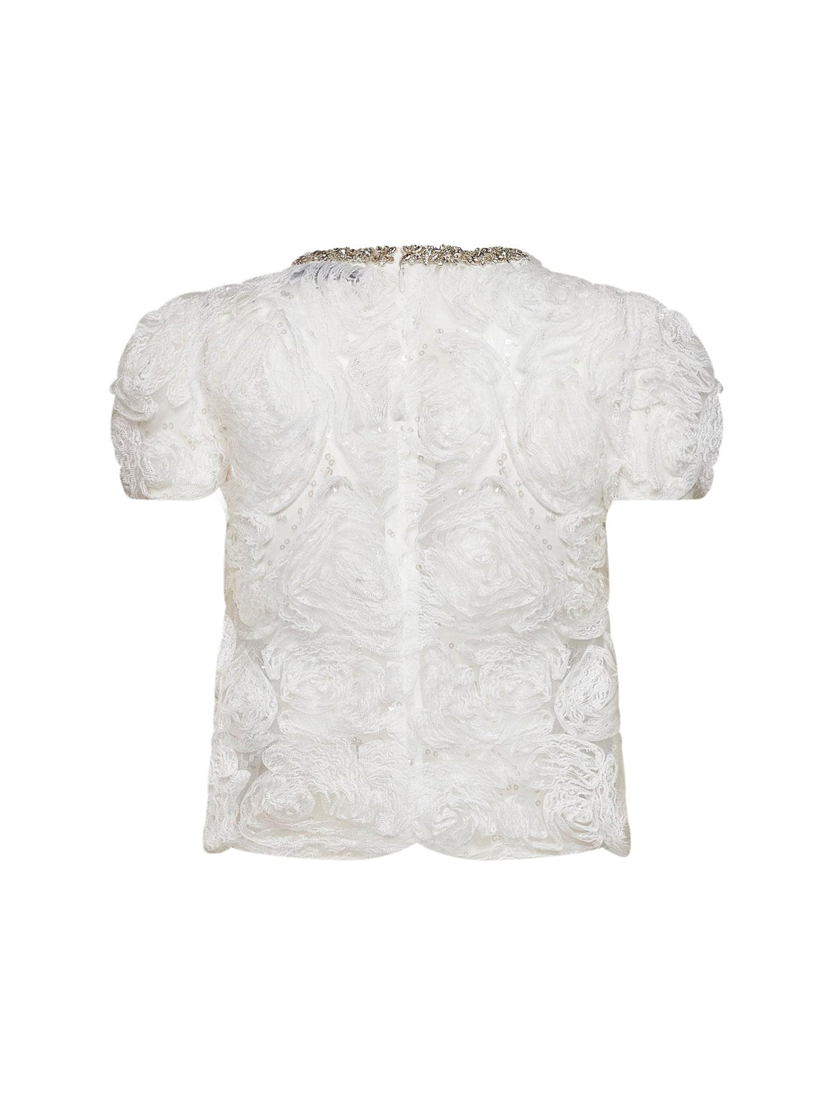Self Portrait Women White Sequin Tulle And Lace Top SELF-PORTRAIT