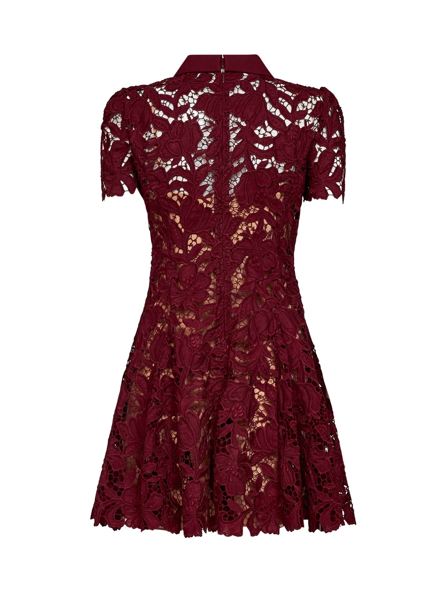 Self Portrait Women Burgundy Macramé Lace Flared Mini Dress SELF-PORTRAIT