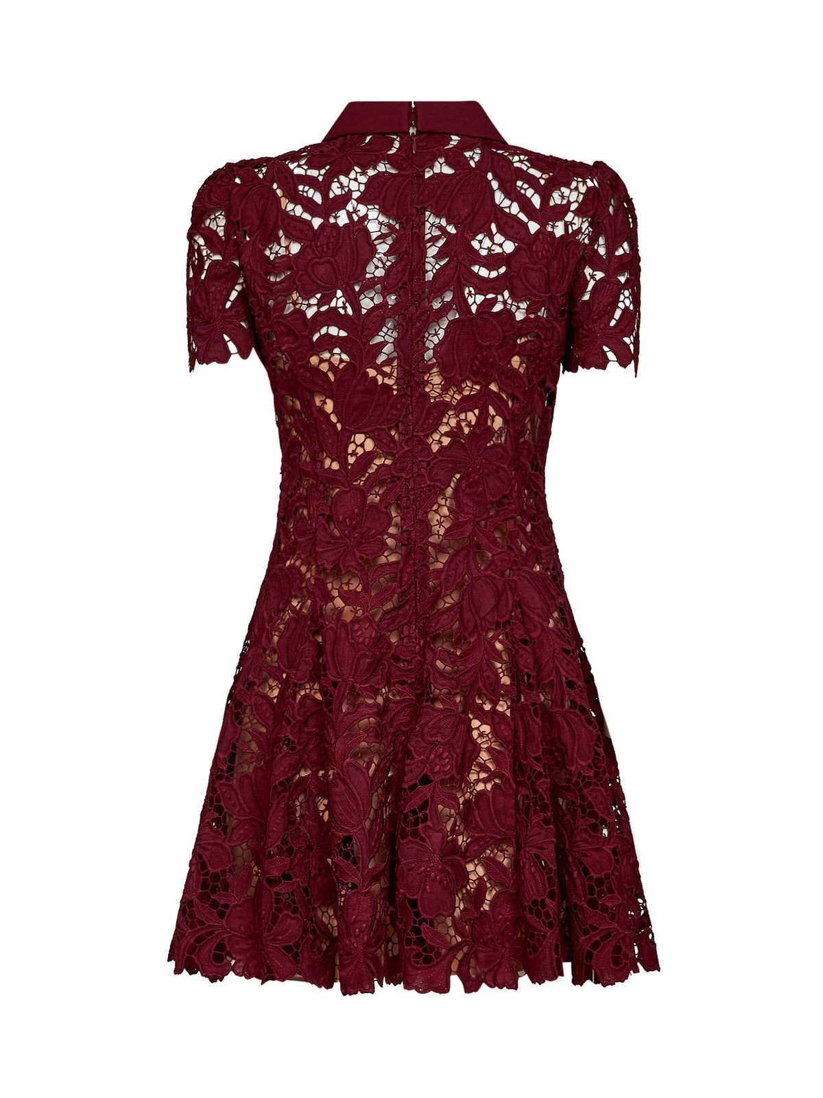 Self Portrait Women Burgundy Macramé Lace Flared Mini Dress SELF-PORTRAIT