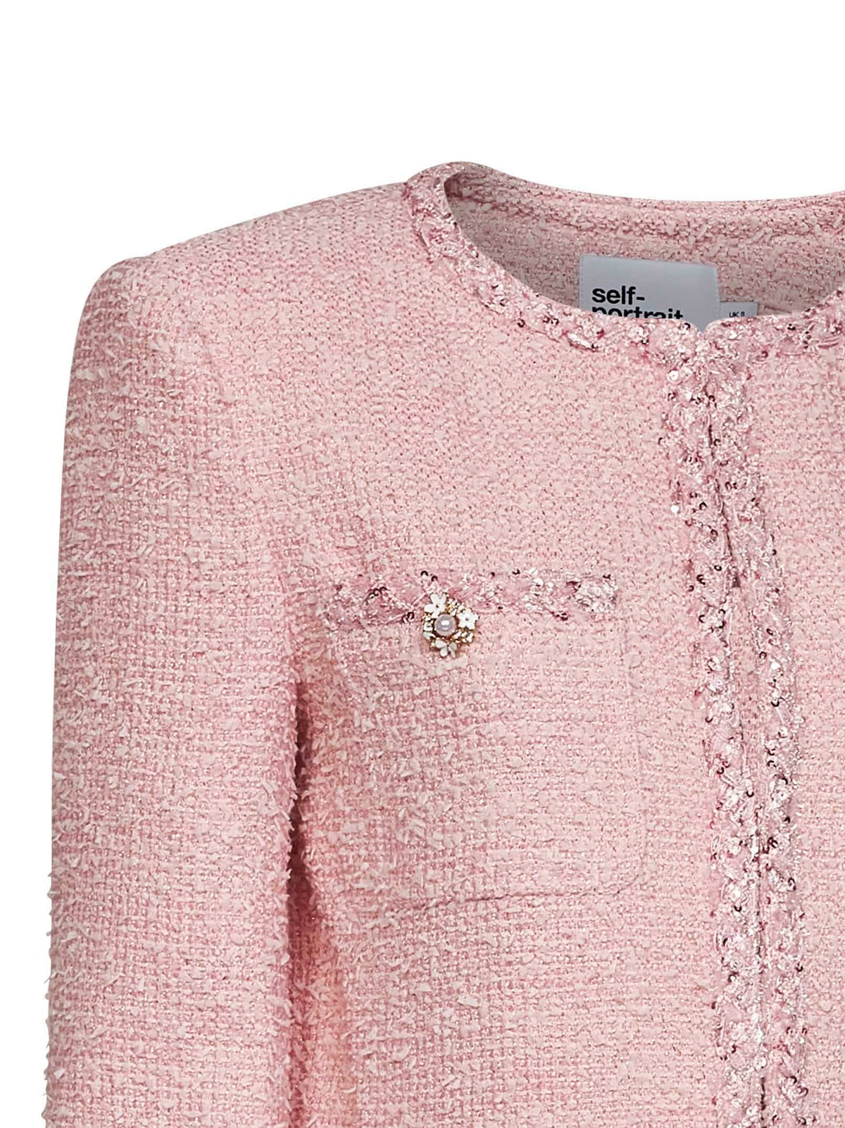 Self Portrait Women Pink Bouclé Jacket With Braided Trimmings SELF-PORTRAIT