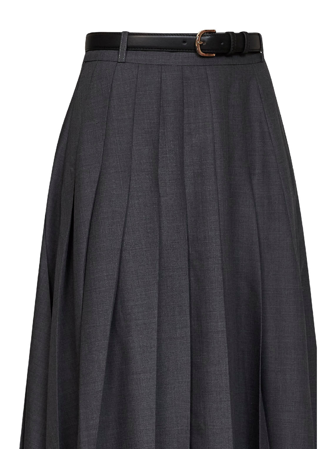 Self Portrait Women Grey Wool Blend Belted Pleated Maxi Skirt SELF-PORTRAIT