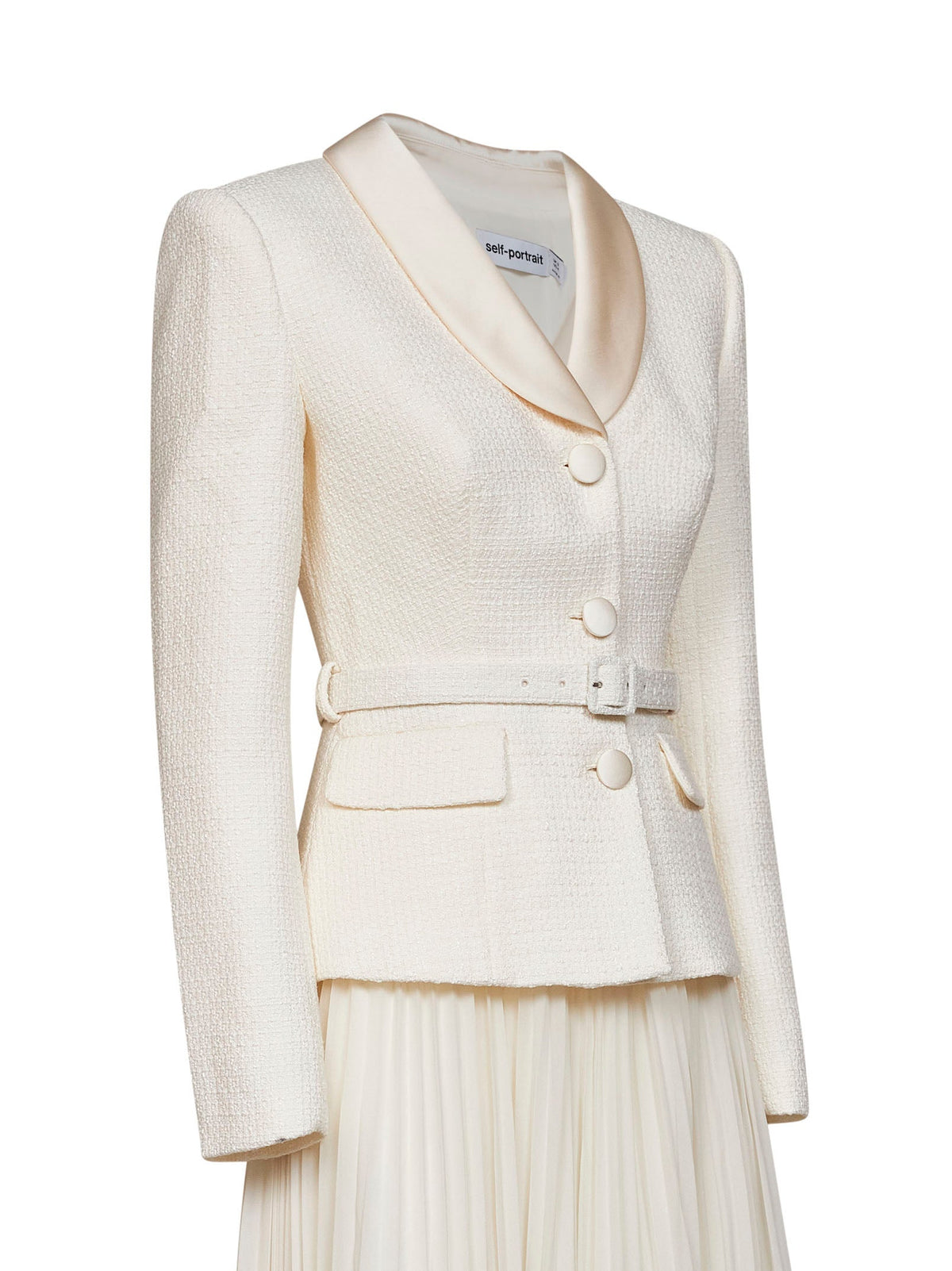 Self Portrait Women Cream Georgette And Bouclé Belted Midi Dress SELF-PORTRAIT