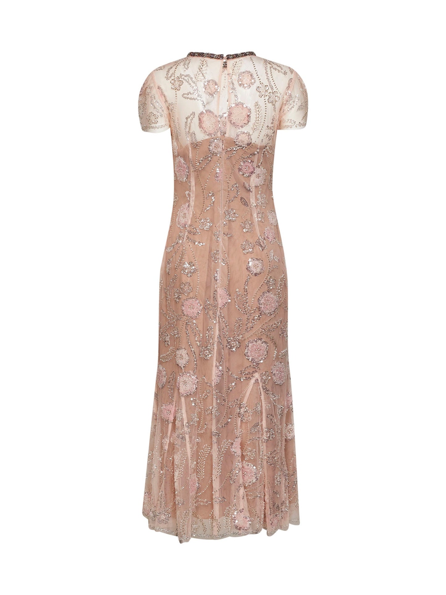 Self Portrait Women Pink Sequin Flower-Embroidered Tulle Midi Dress SELF-PORTRAIT
