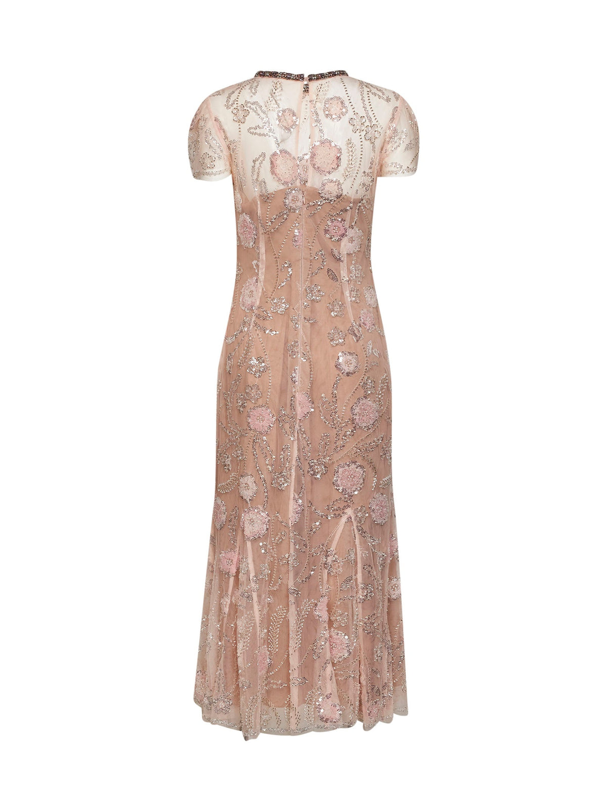 Self Portrait Women Pink Sequin Flower-Embroidered Tulle Midi Dress SELF-PORTRAIT