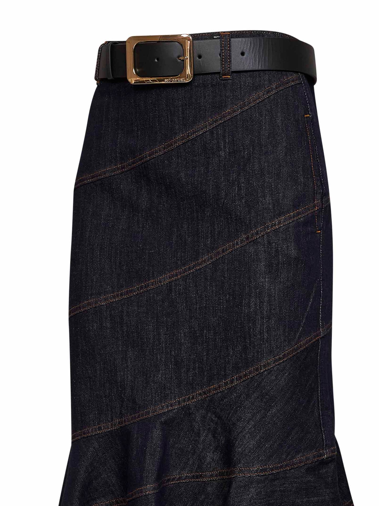 Self Portrait Women Indigo Denim Belted Midi Skirt SELF-PORTRAIT
