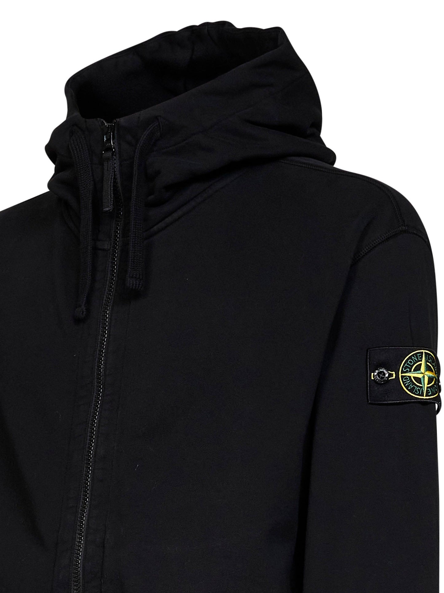 Stone Island Men Black Organic Cotton Zip-Up Hoodie STONE ISLAND