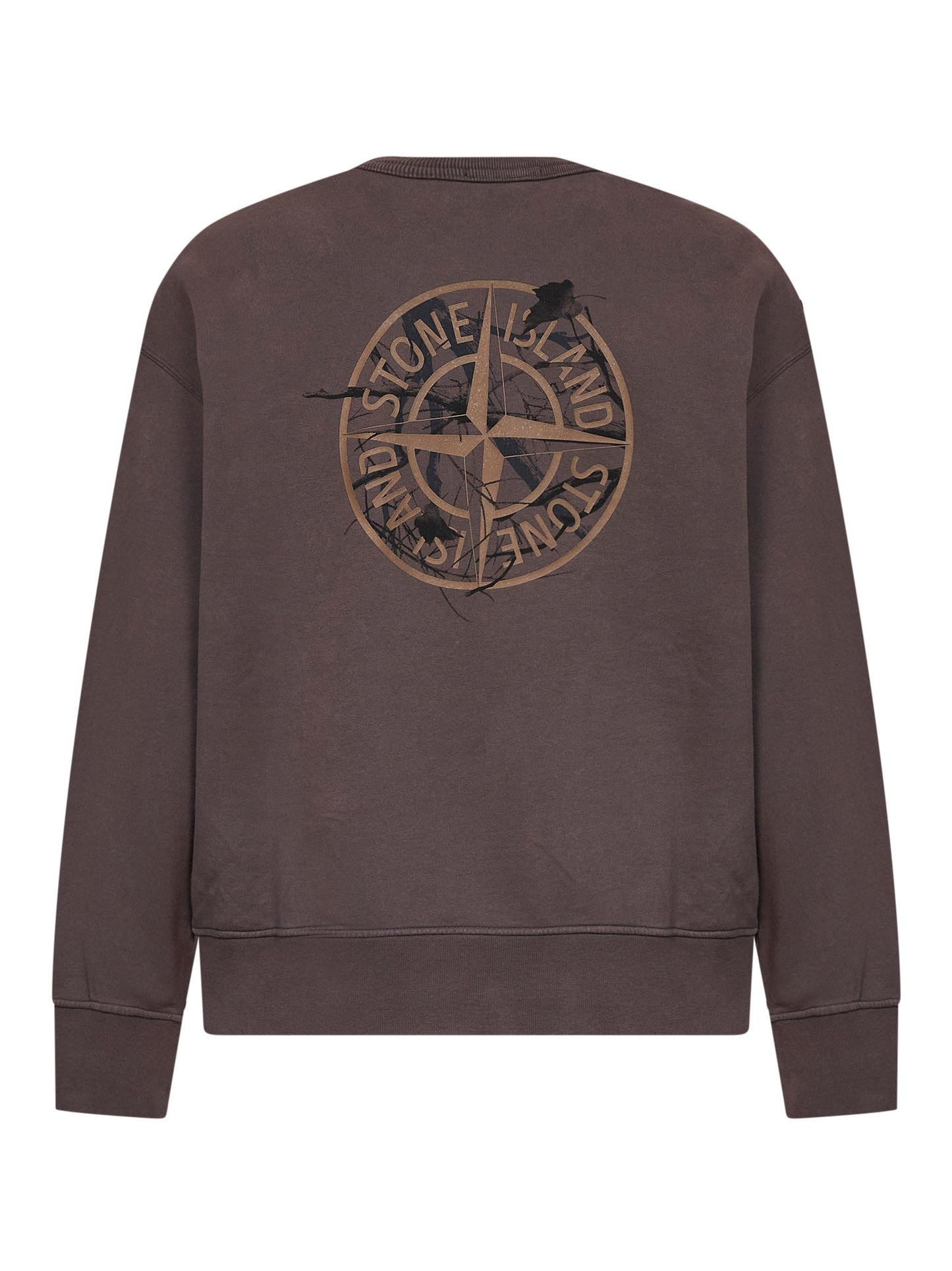 Stone Island Men Dark Burgundy Brushed Organic Cotton Printed Sweatshirt STONE ISLAND
