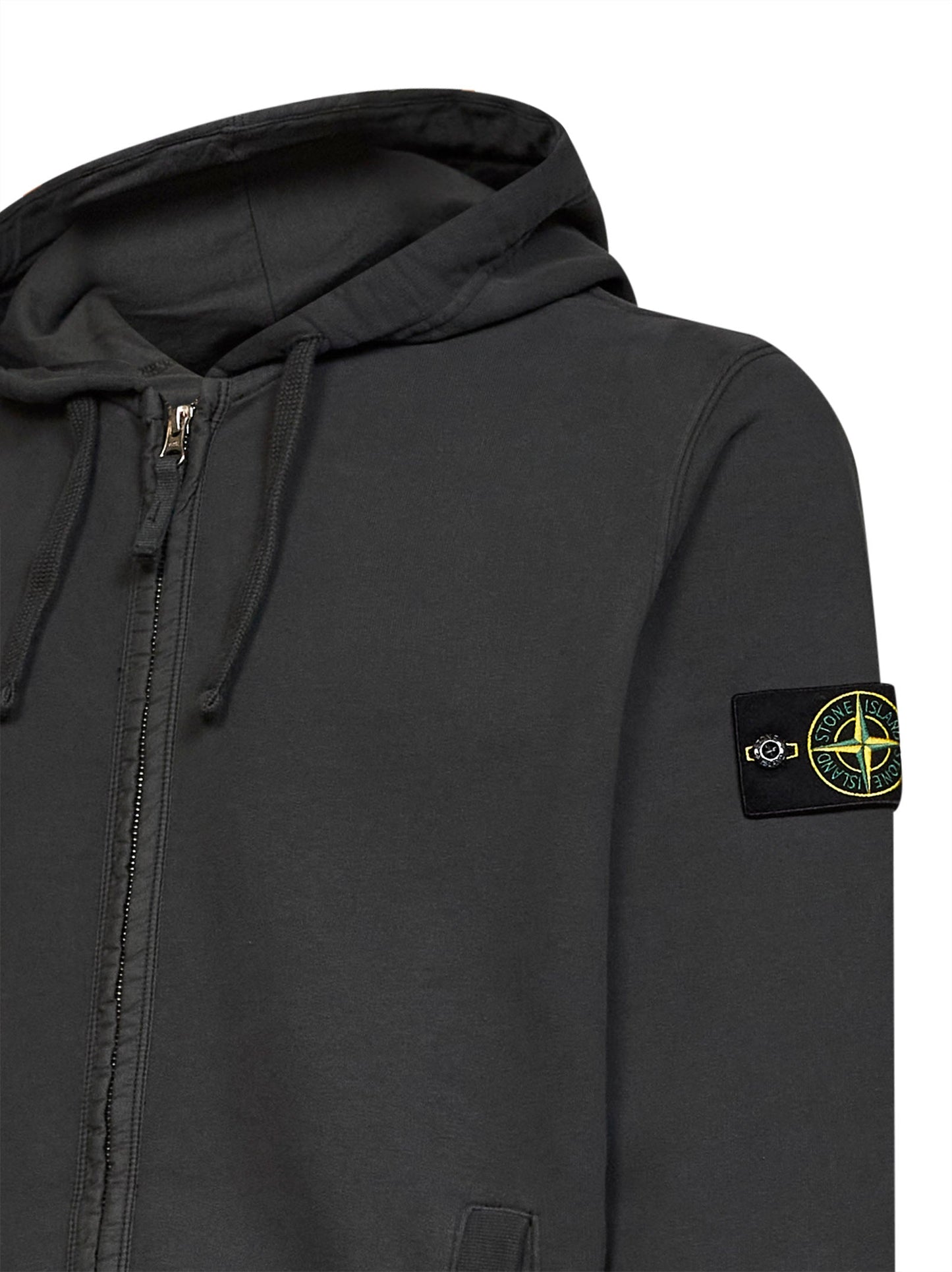 Stone Island Men Lead Grey Organic Cotton Zip-Up Hoodie STONE ISLAND