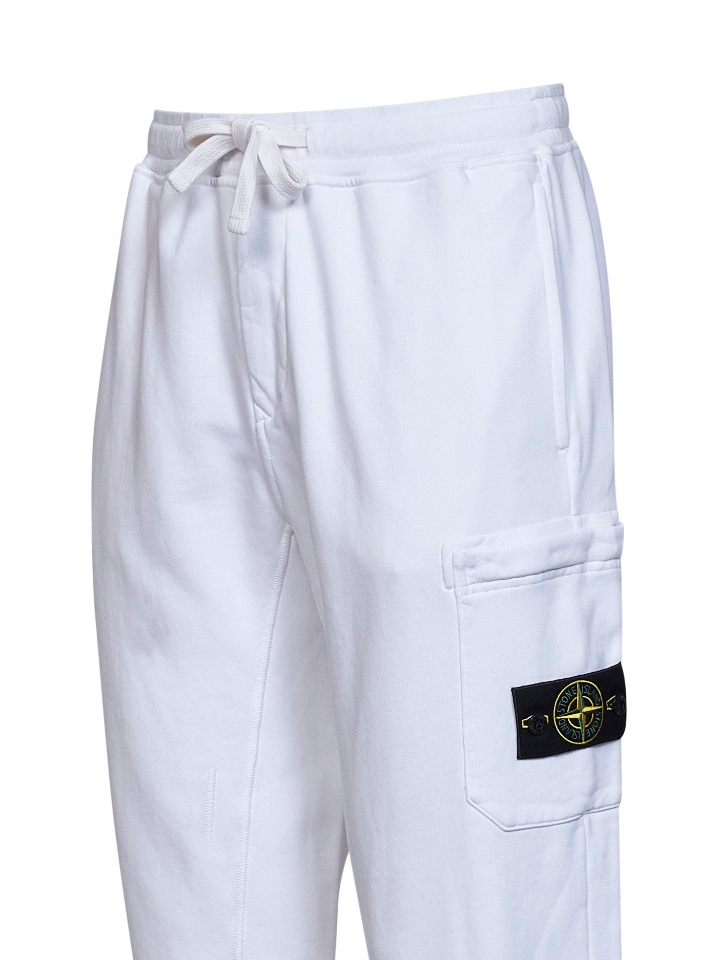 Stone Island Men White Organic Cotton Fleece Cargo Joggers STONE ISLAND