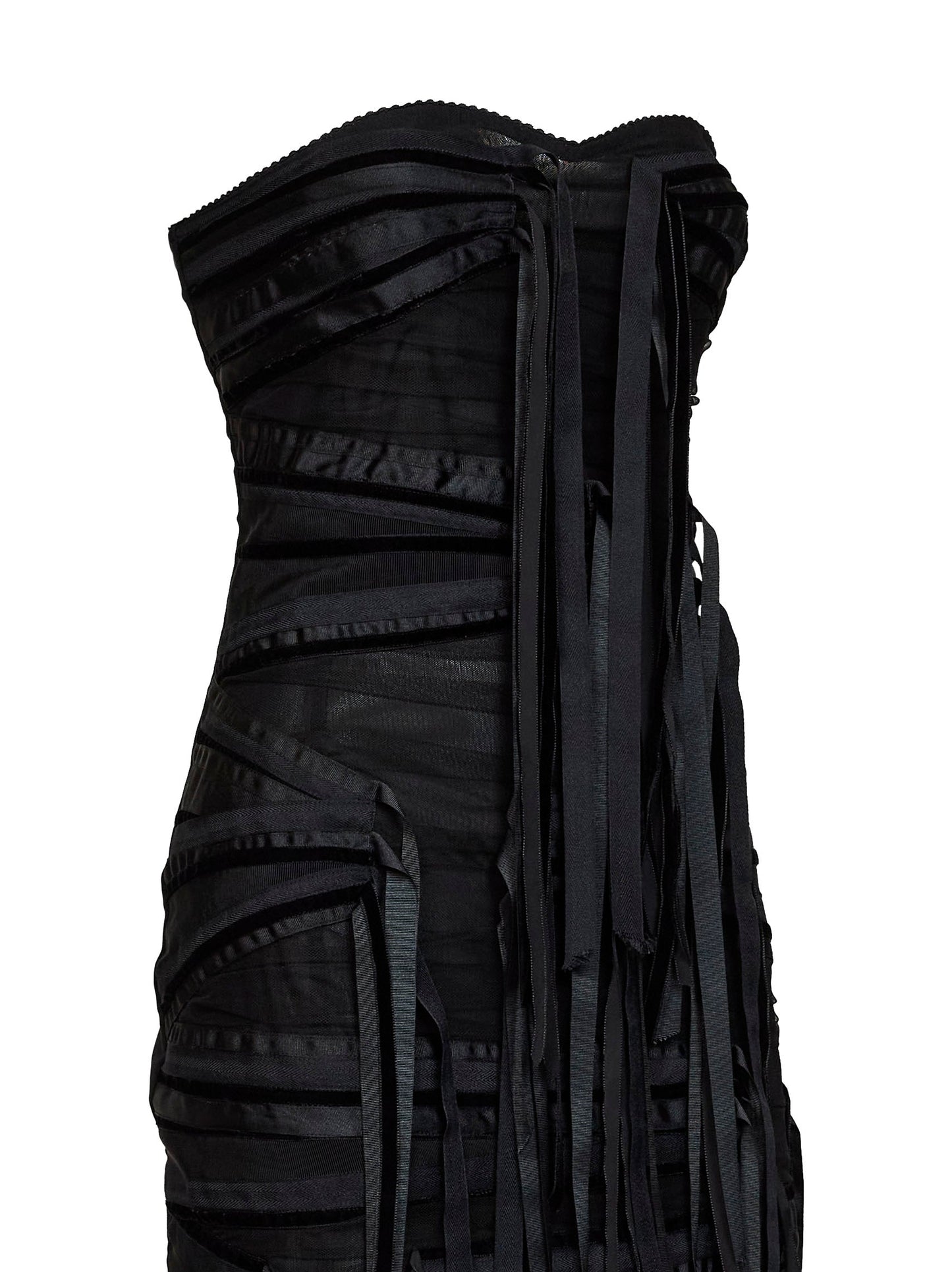 The Attico Women Black Tulle Bustier Mini Dress With Tapes Detail THE ATTICO